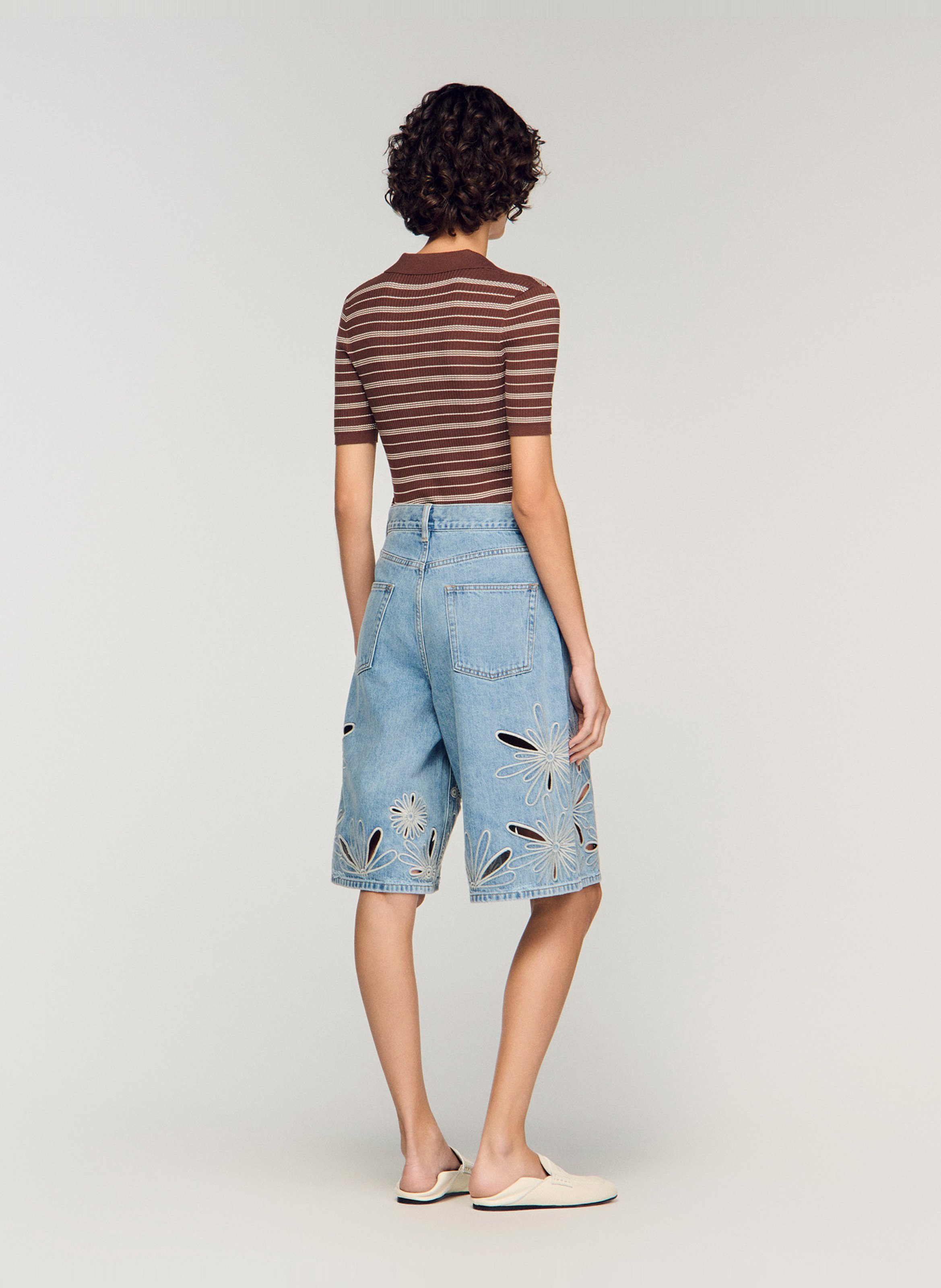 Short droit en coton brodé SANDRO Bleu