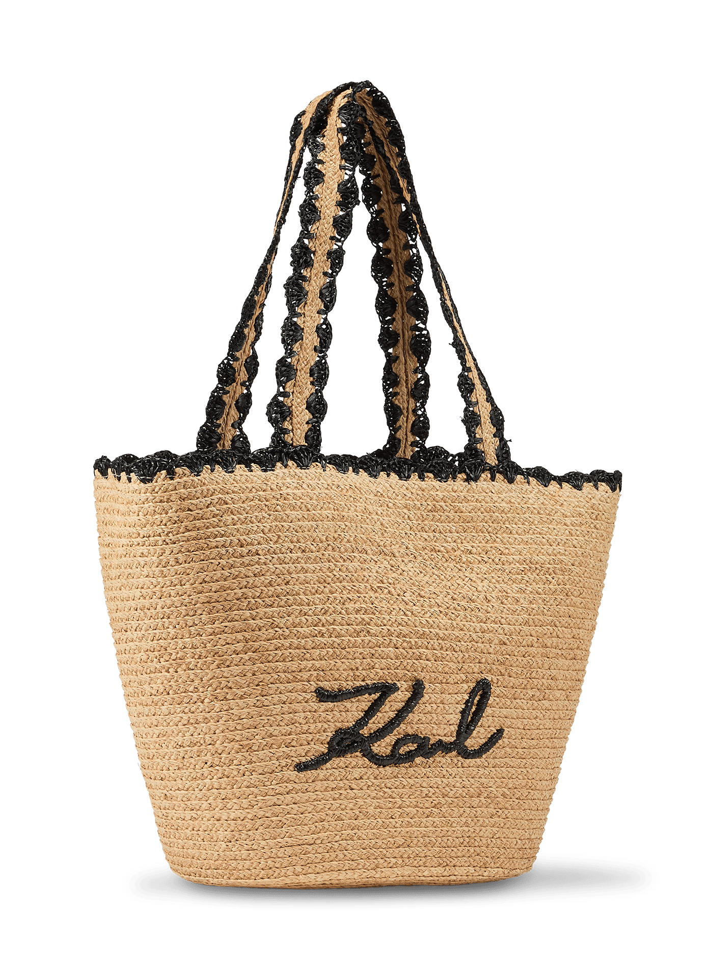 Sac de plage en raphia et coton KARL LAGERFELD Marron