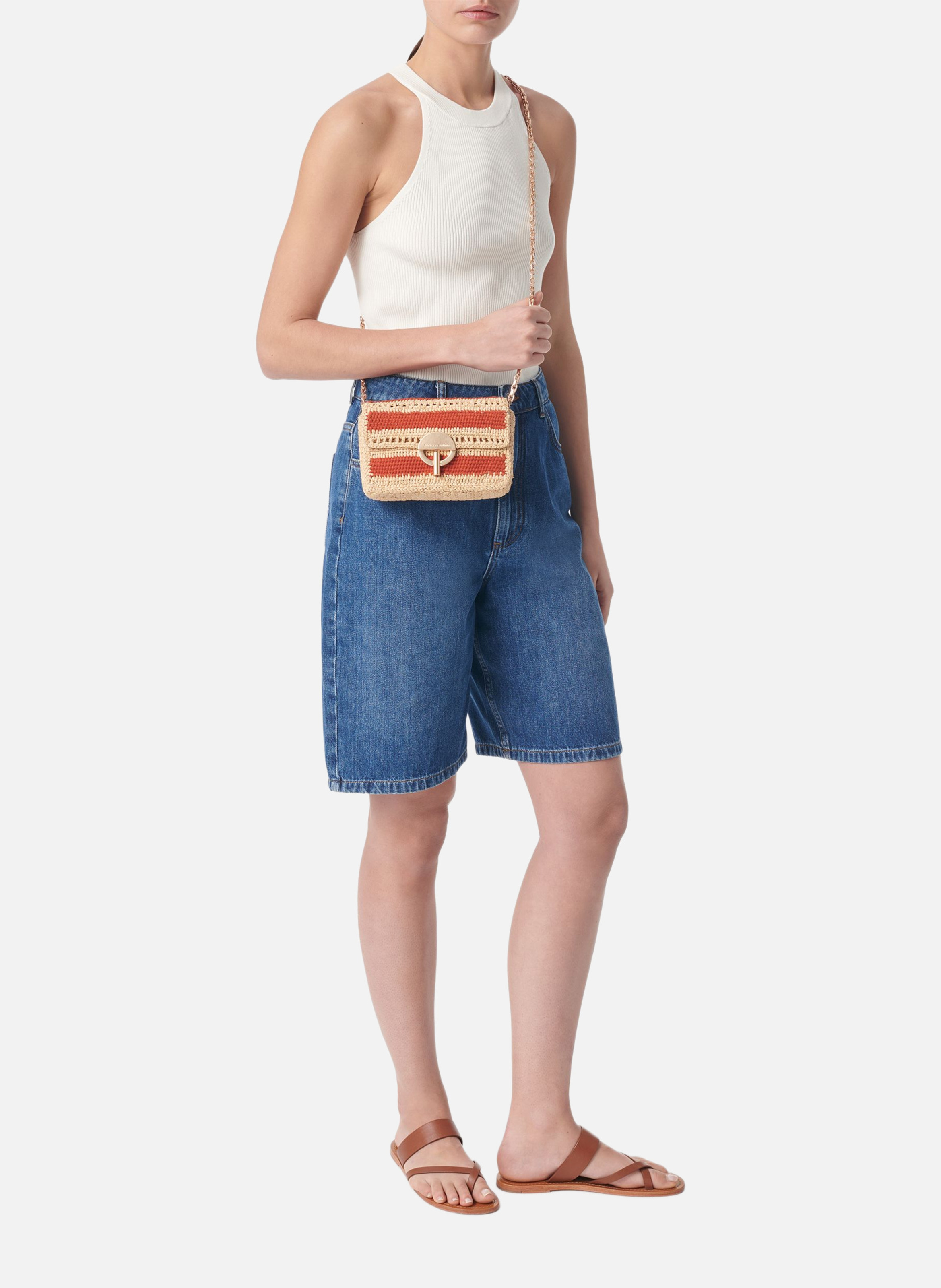 Petit sac moon en raphia et coton VANESSA BRUNO Orange