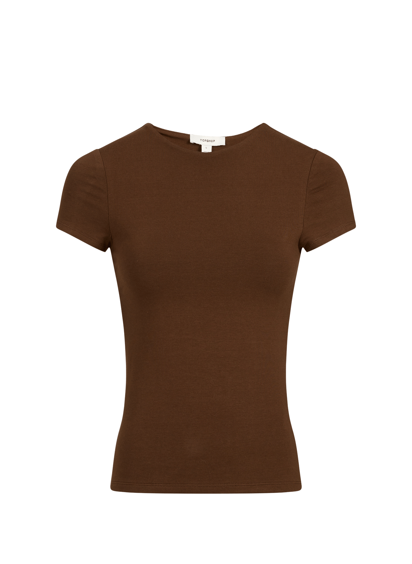 Round neck top in blended cotton TOPSHOP Brown