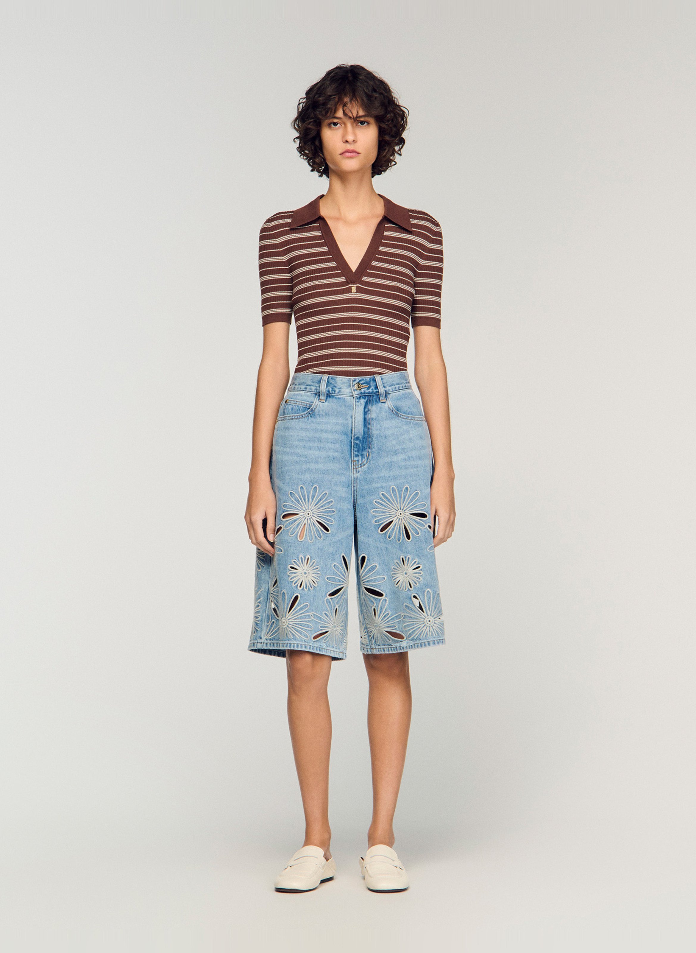 Short droit en coton brodé SANDRO Bleu