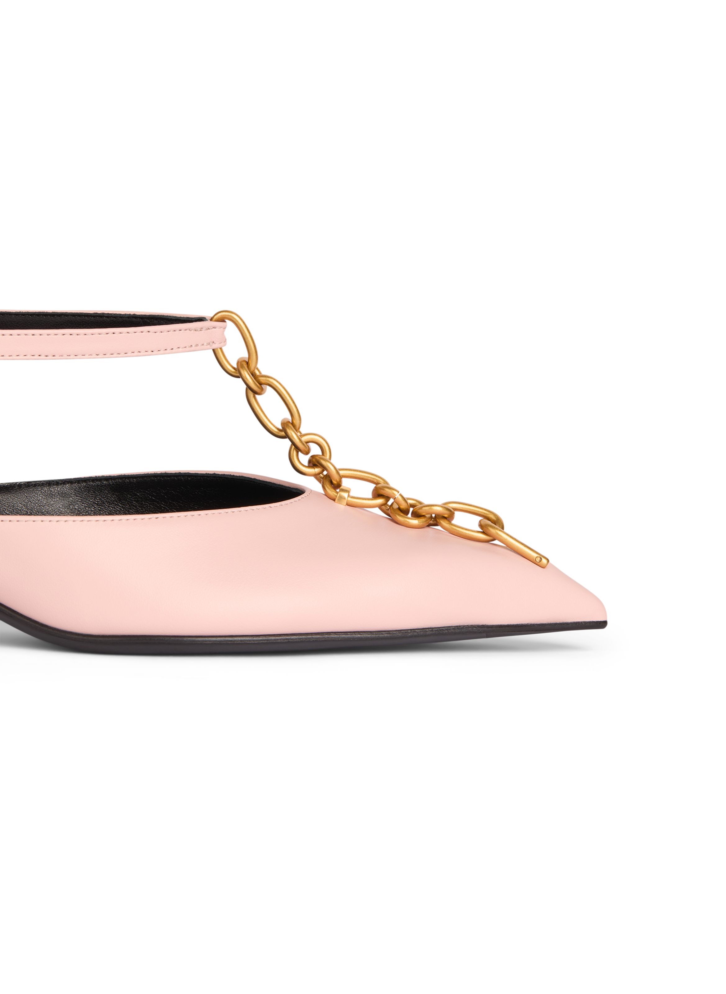 Slingbacks sync à talons en cuir avec chaîne BALMAIN Rose