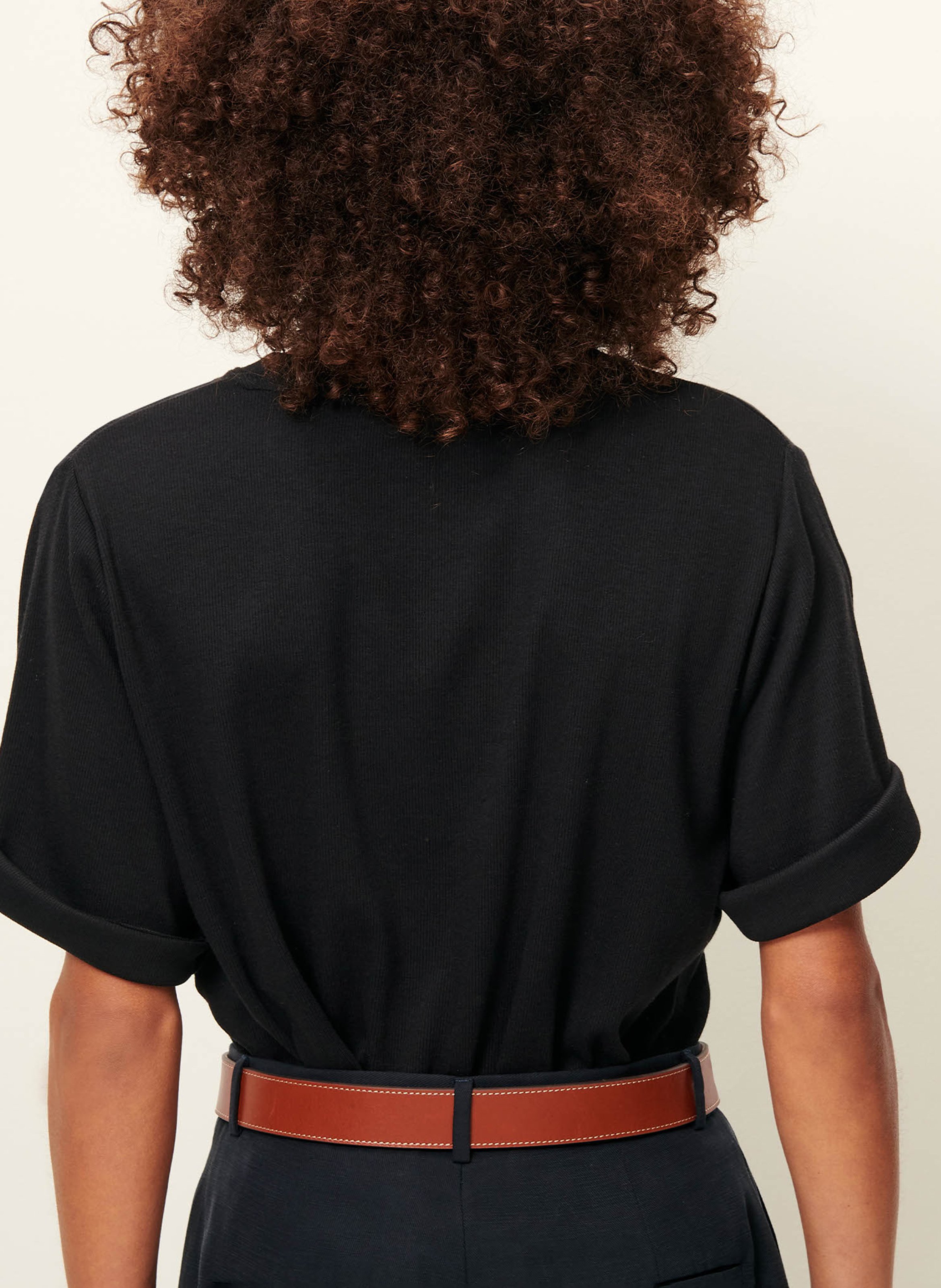 Tee-shirt col rond en jersey côtelé serge co SESSUN Noir