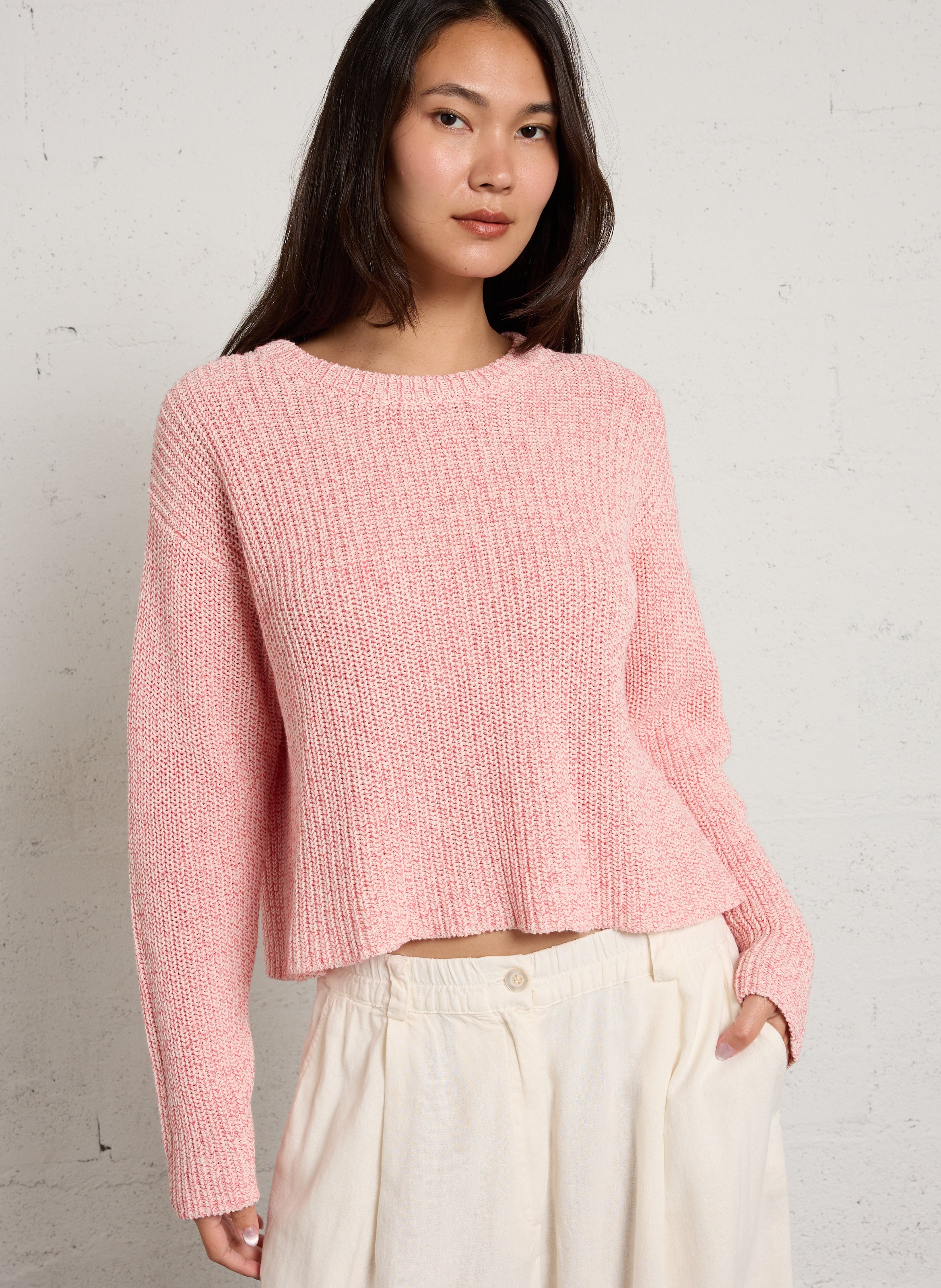 Pull droit col rond en coton bio twily AMERICAN VINTAGE Rose