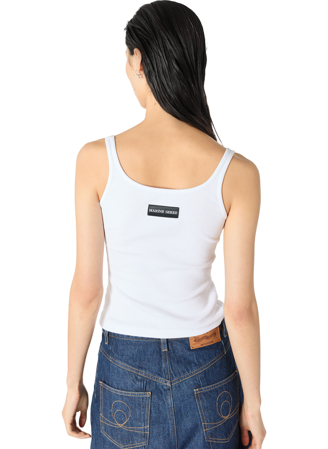 Débardeur cropped côtelé logo moon en coton biologique MARINE SERRE Blanc