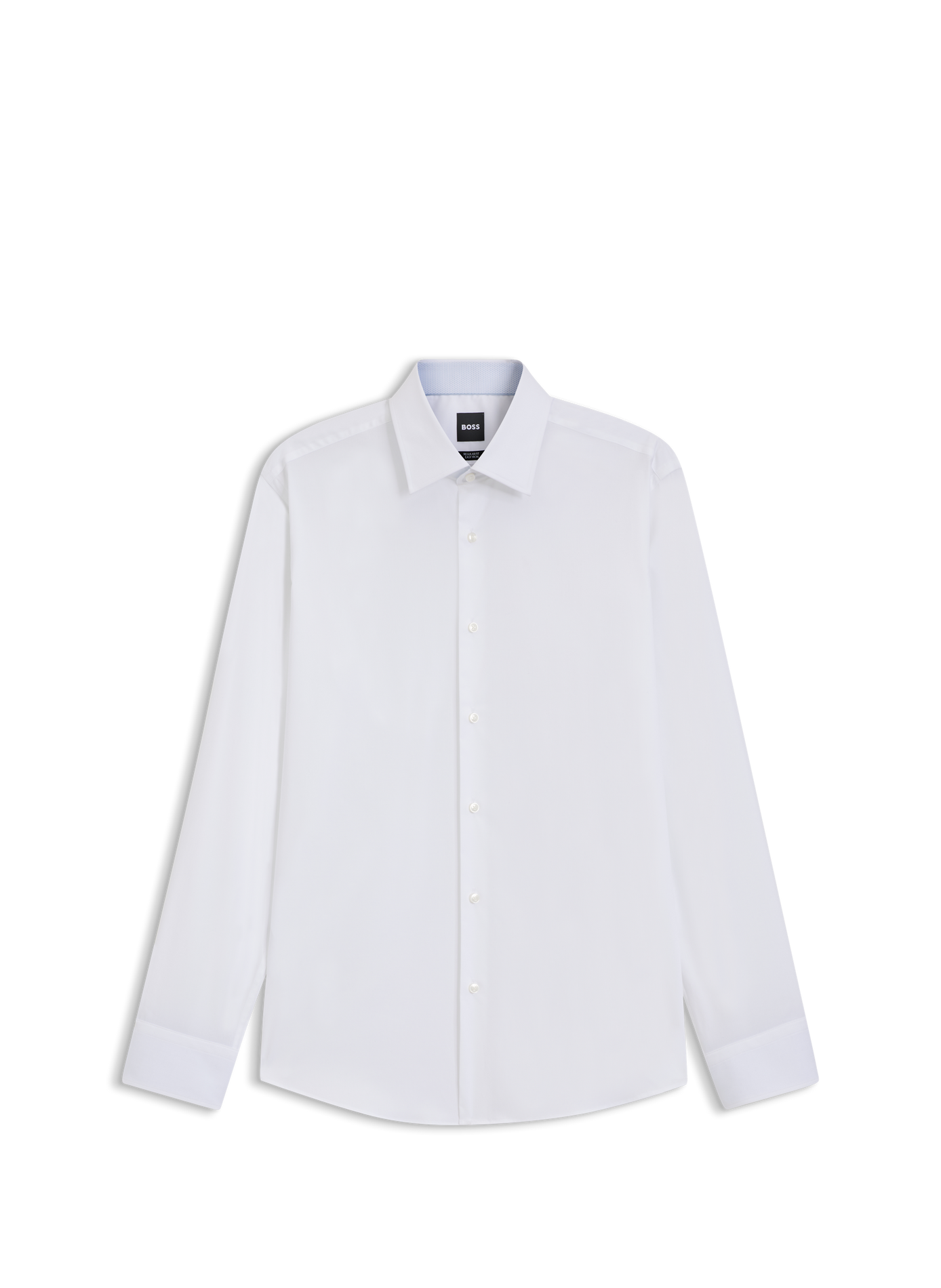 Camisa recta lisa de manga larga en algodón mezclado. BOSS Blanco