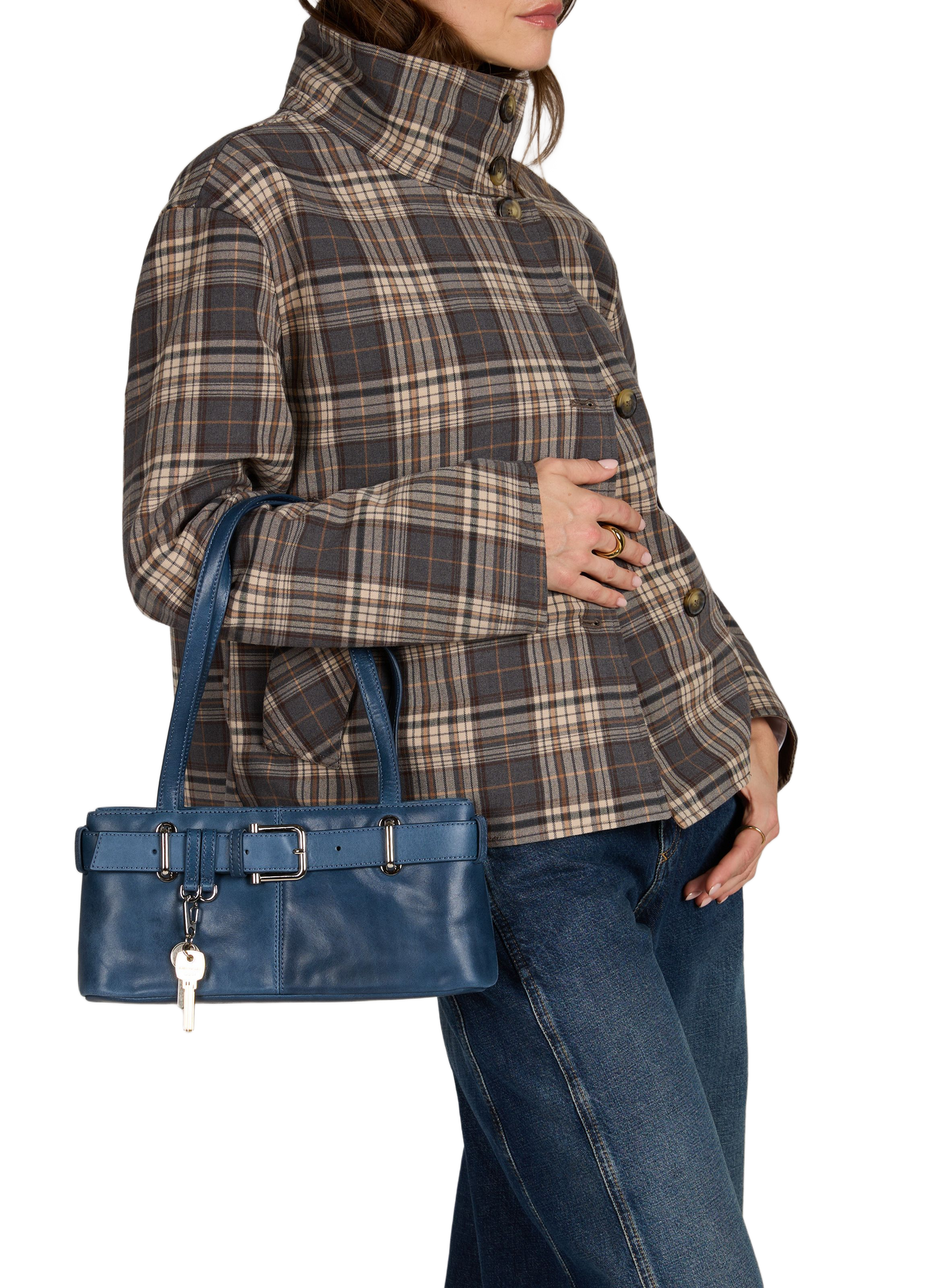 Handbag with Key Brooch in Leather OSOI Blue