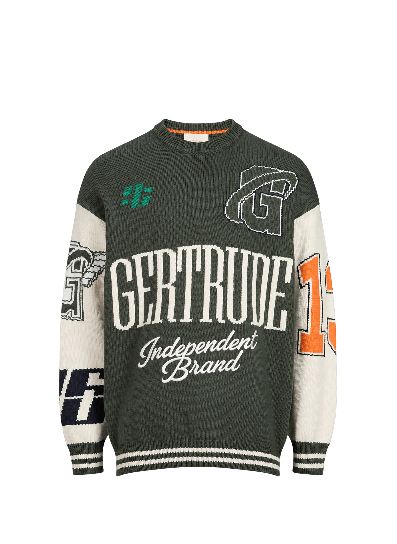 BROOKE relaxed-fit cotton jacquard crew-neck sweater GERTRUDE Green