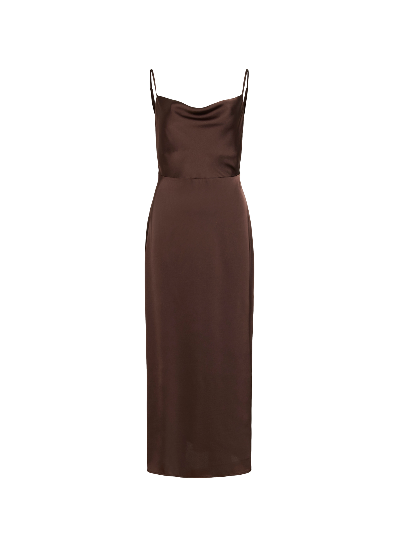 Long satin cowl-neck dress VILA Brown