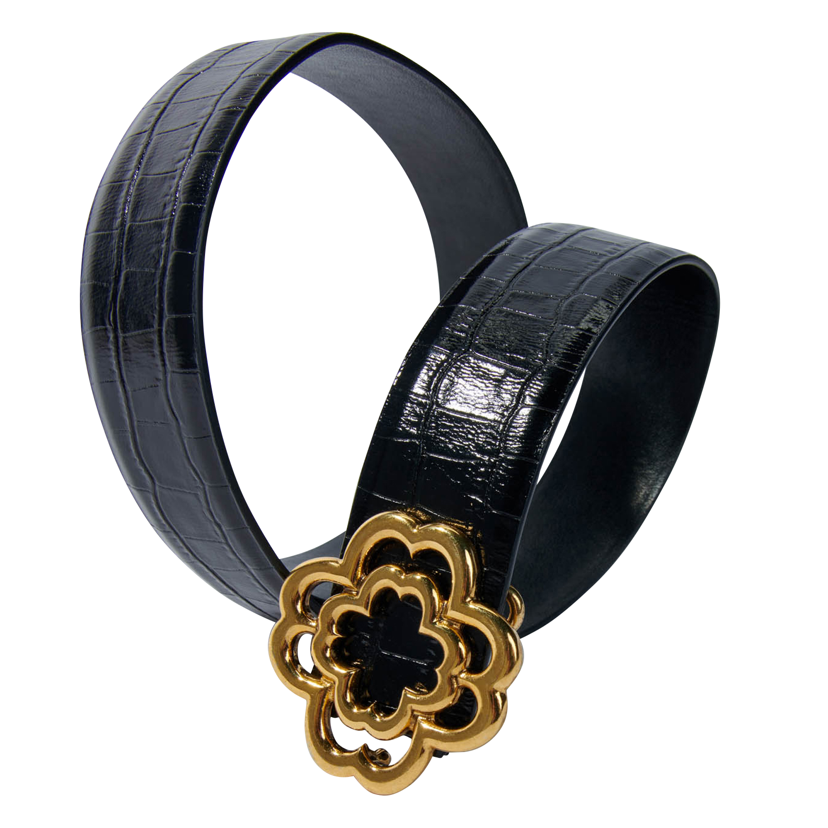 Ceinture en cuir embossé croco MAJE Noir