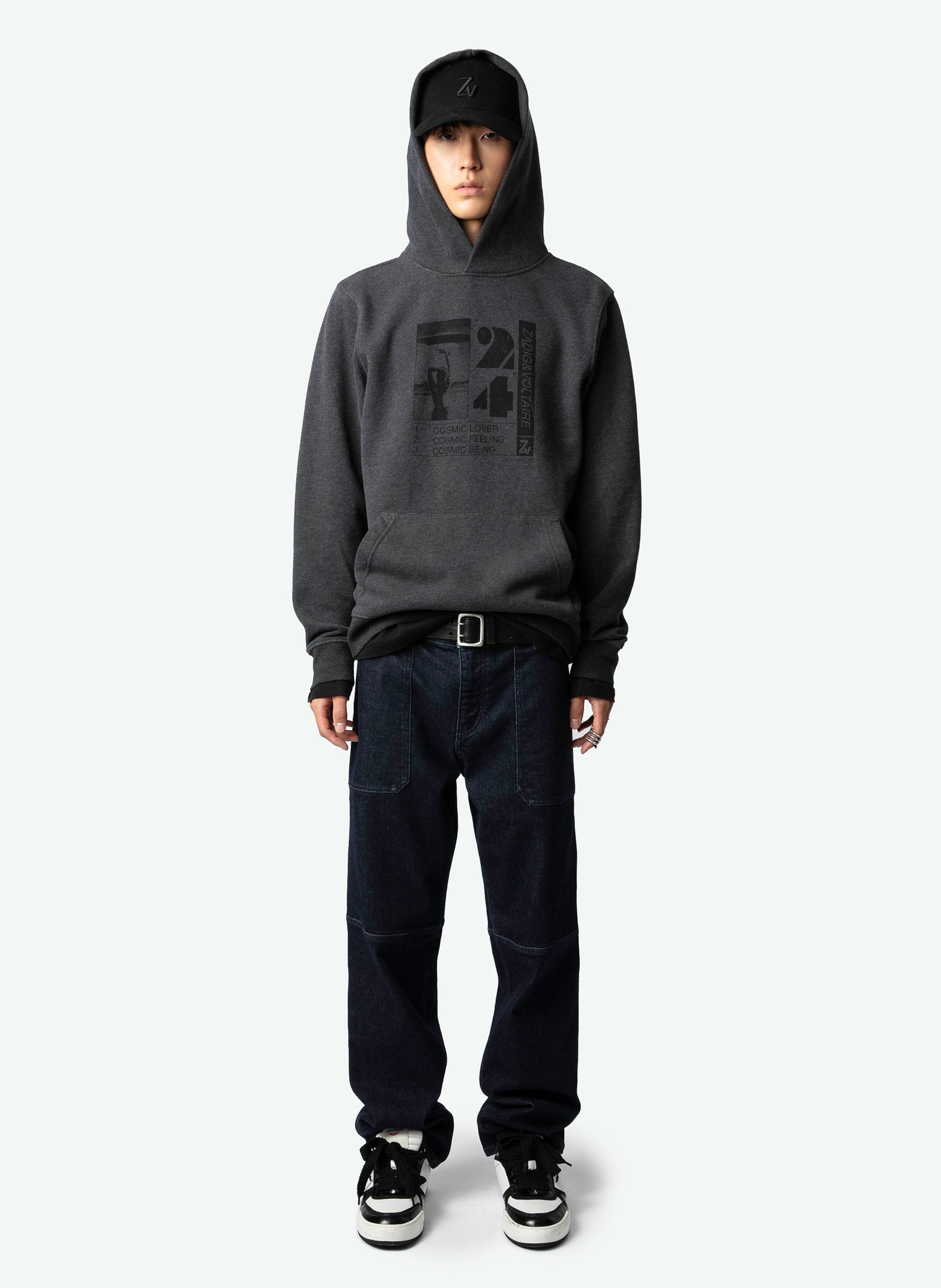 Sweat à capuche droit en coton bio mélangé sérigraphié sanchi ZADIG&VOLTAIRE Gris