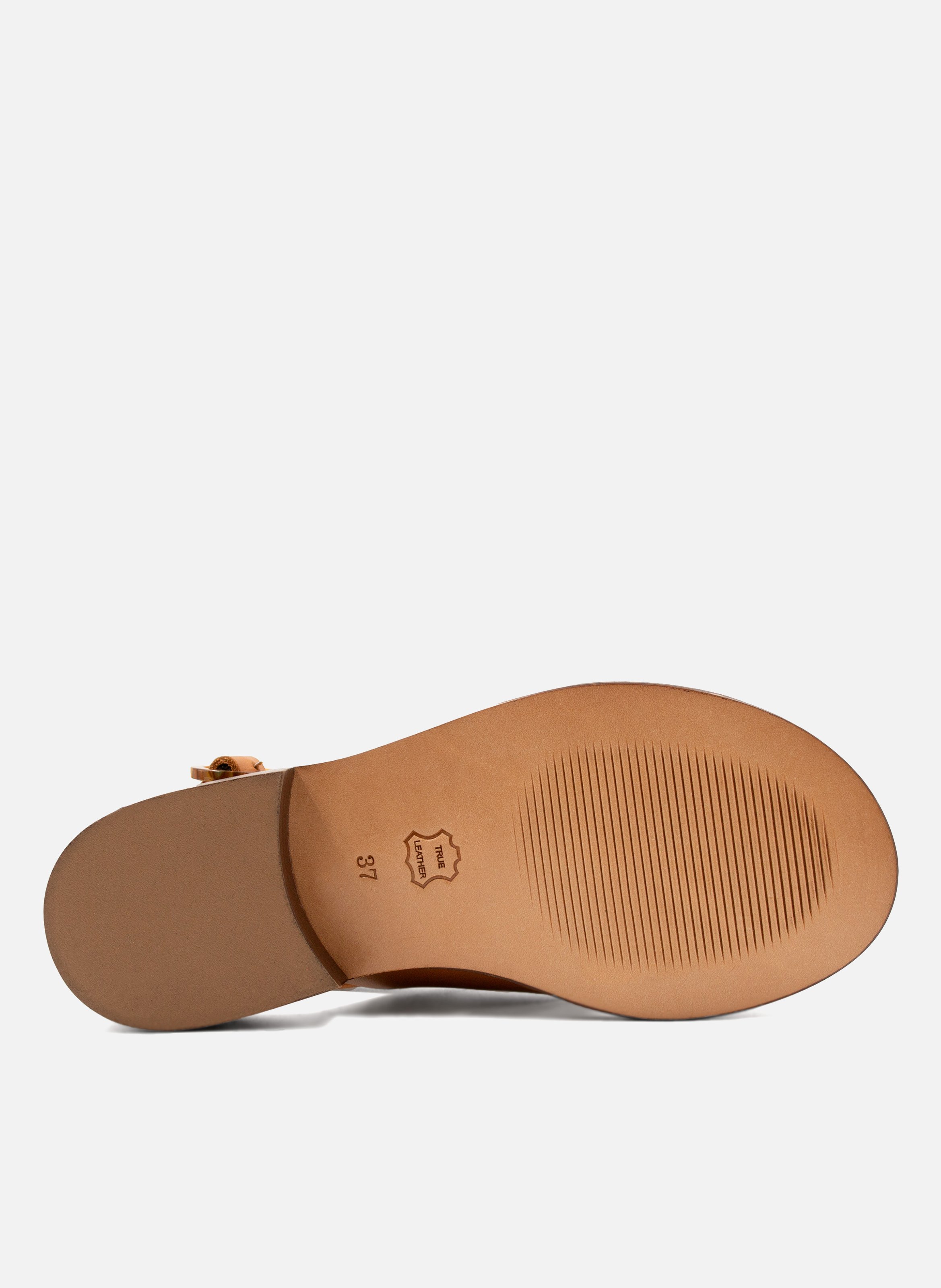 Sandales plates boucle écaille cuir lisse Marron