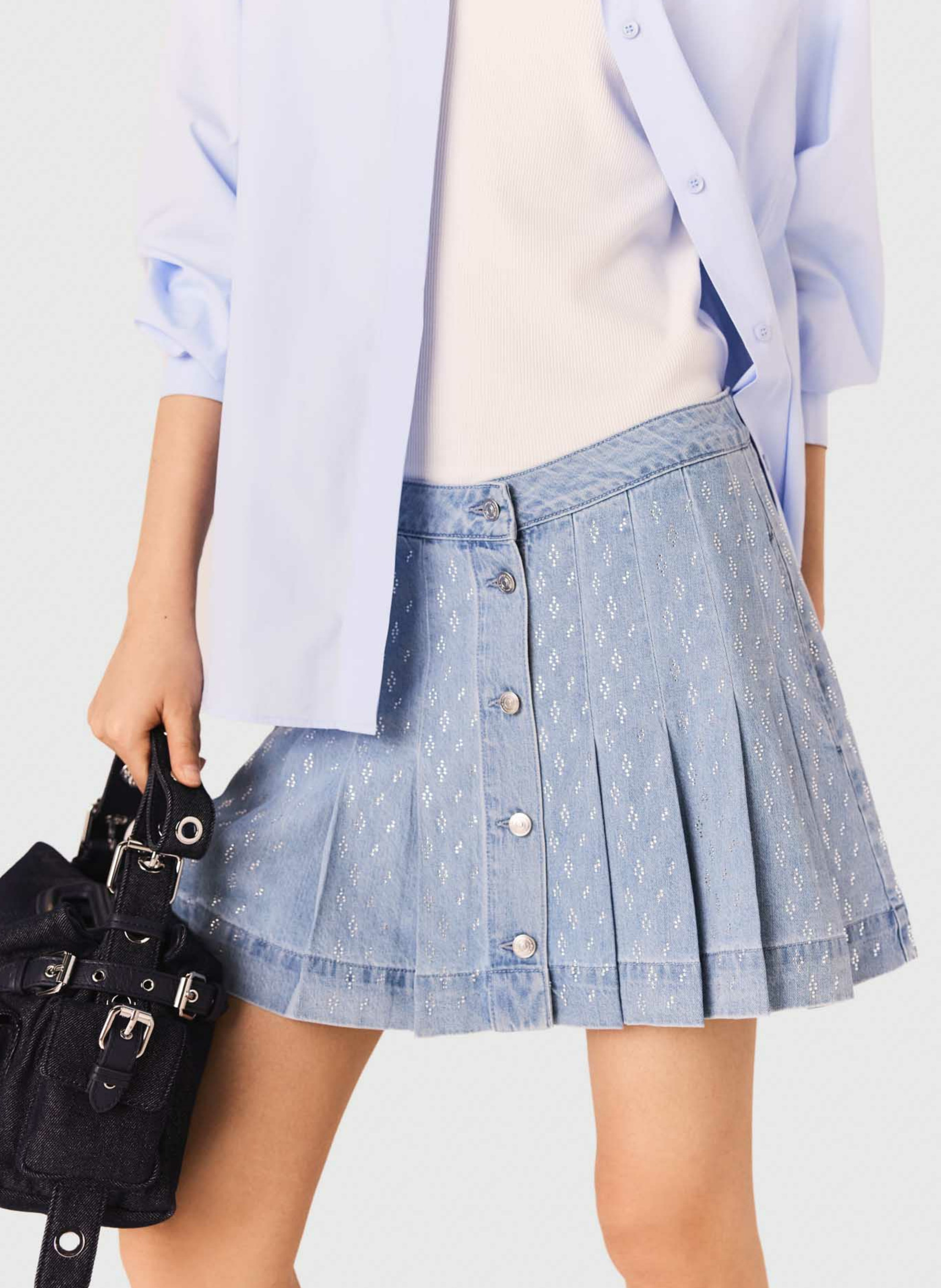 Jean droite plissée en coton MAJE Bleu