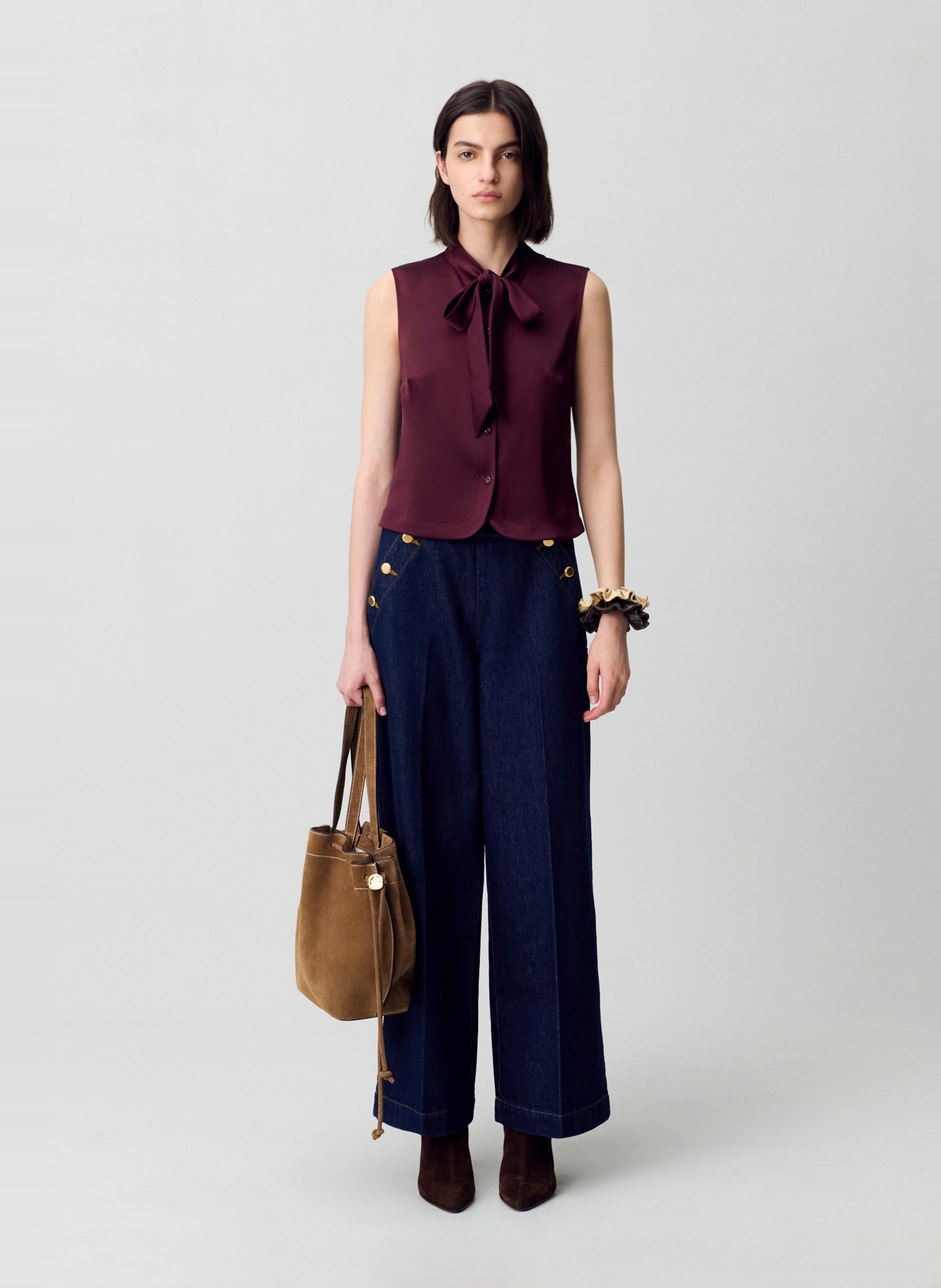 Chemise sans manches col lavallière satinée bertinater CLAUDIE PIERLOT Rouge