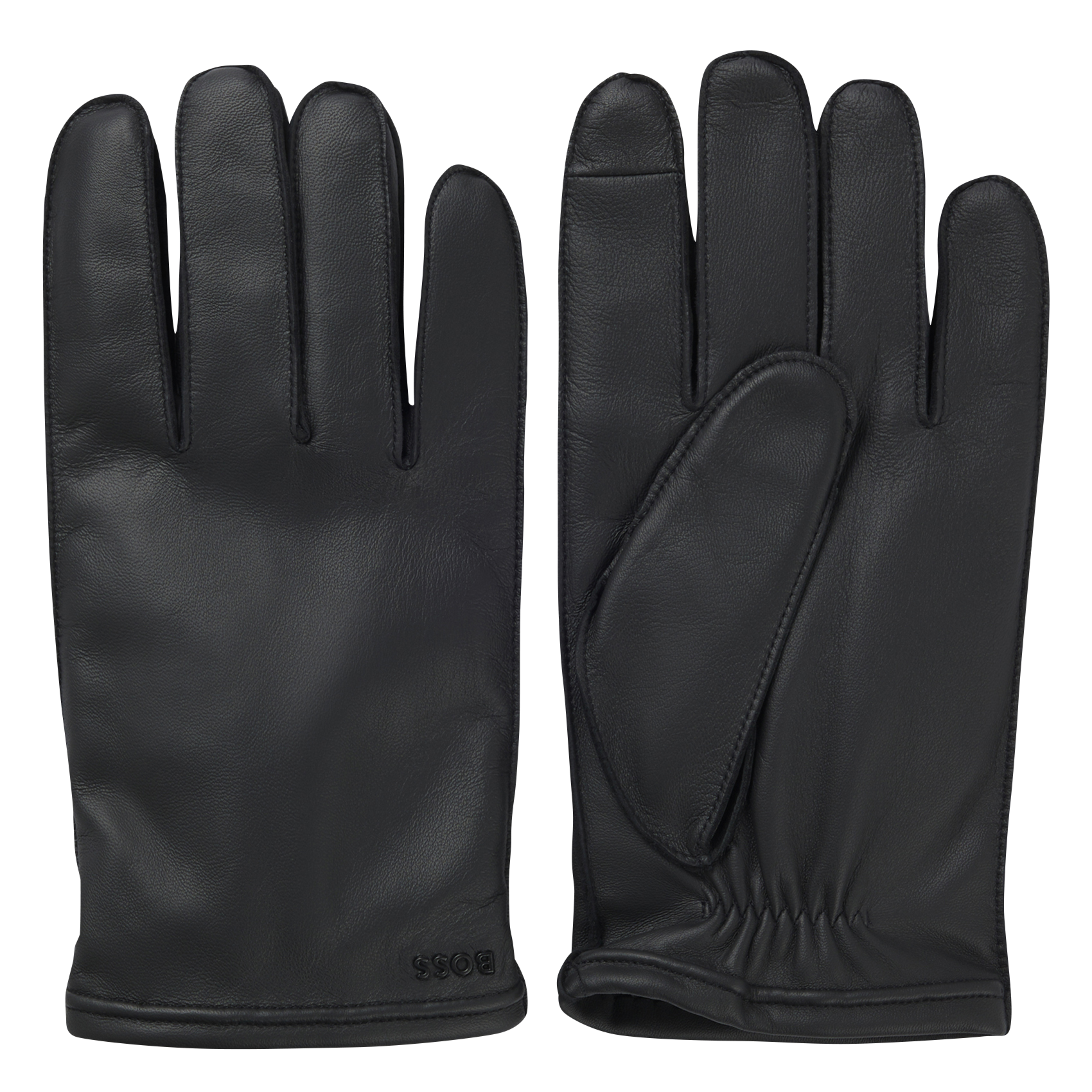 Gants unis en cuir BOSS Noir