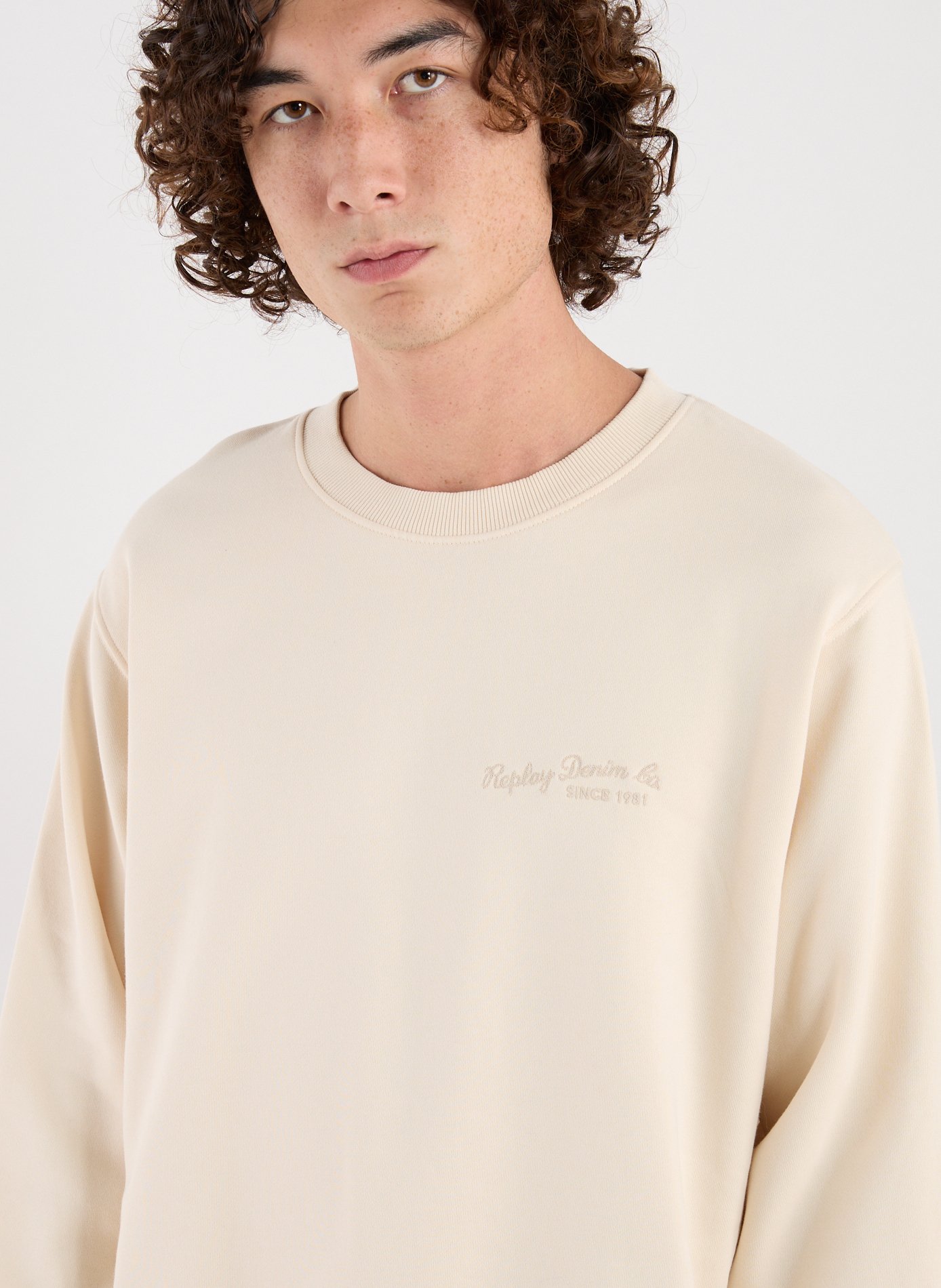 Sweat brodé en coton REPLAY Blanc