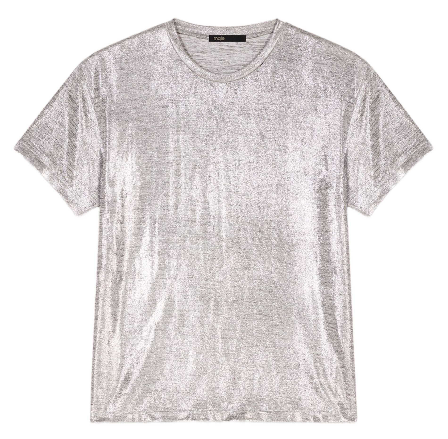 Tee-shirt droit col rond lamé MAJE Argent