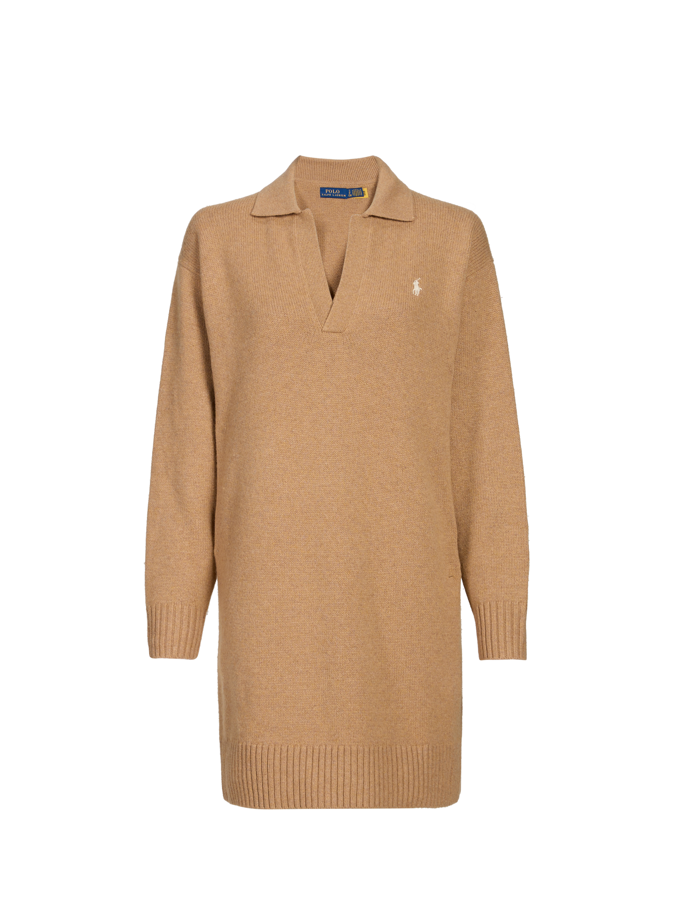 POLO RALPH LAUREN Ribbed long-sleeve dress in wool and cotton blend Brown