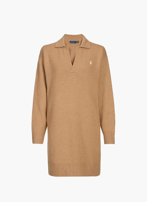 Long-sleeved ribbed dress in wool and cotton blend Brown Polo ralph lauren - Women | Printemps Long-sleeved ribbed dress in wool and cotton blend Brown Polo ralph lauren - Women | Printemps