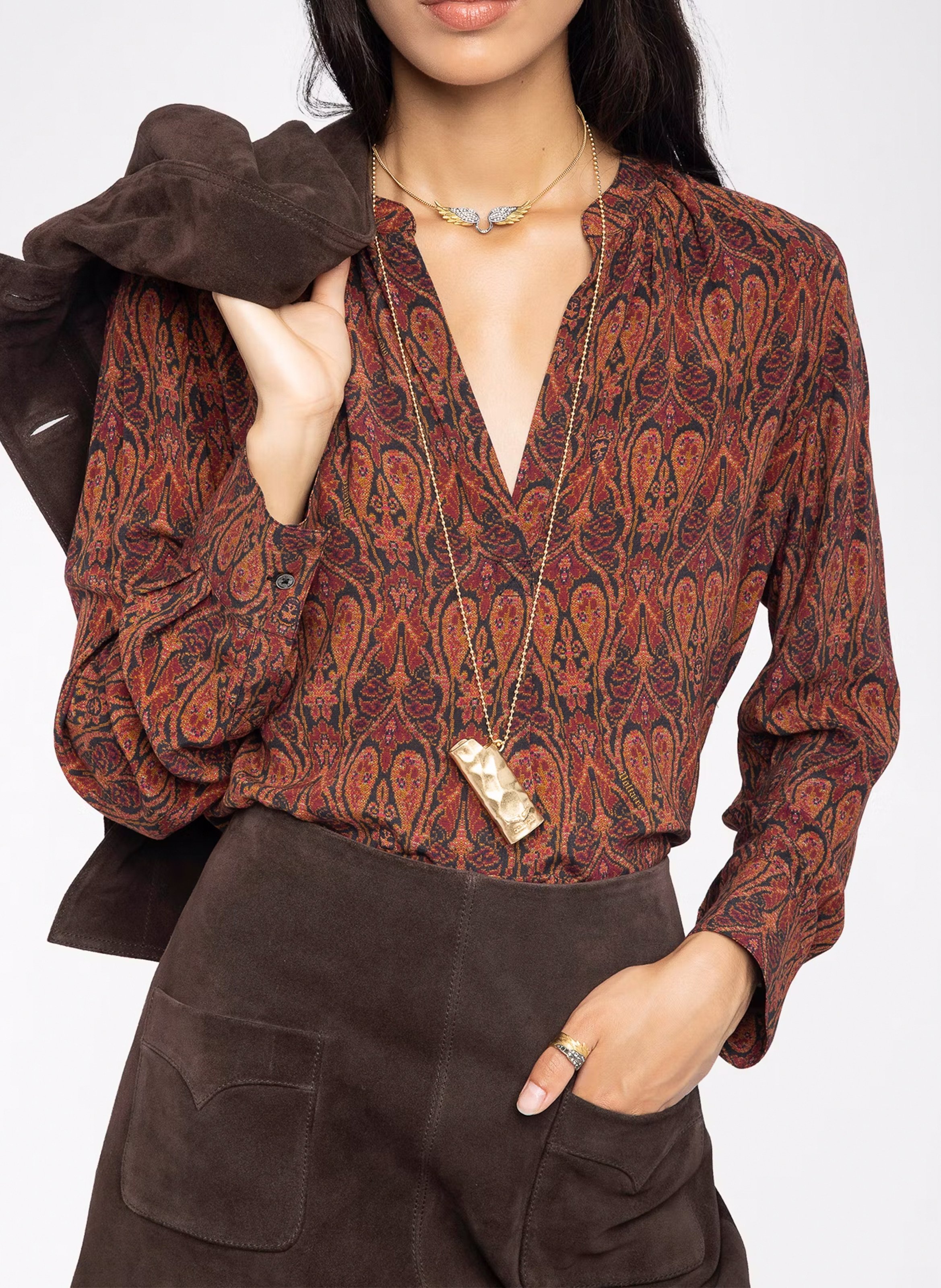 Blouse col tunisien imprimée tink ZADIG&VOLTAIRE Noir