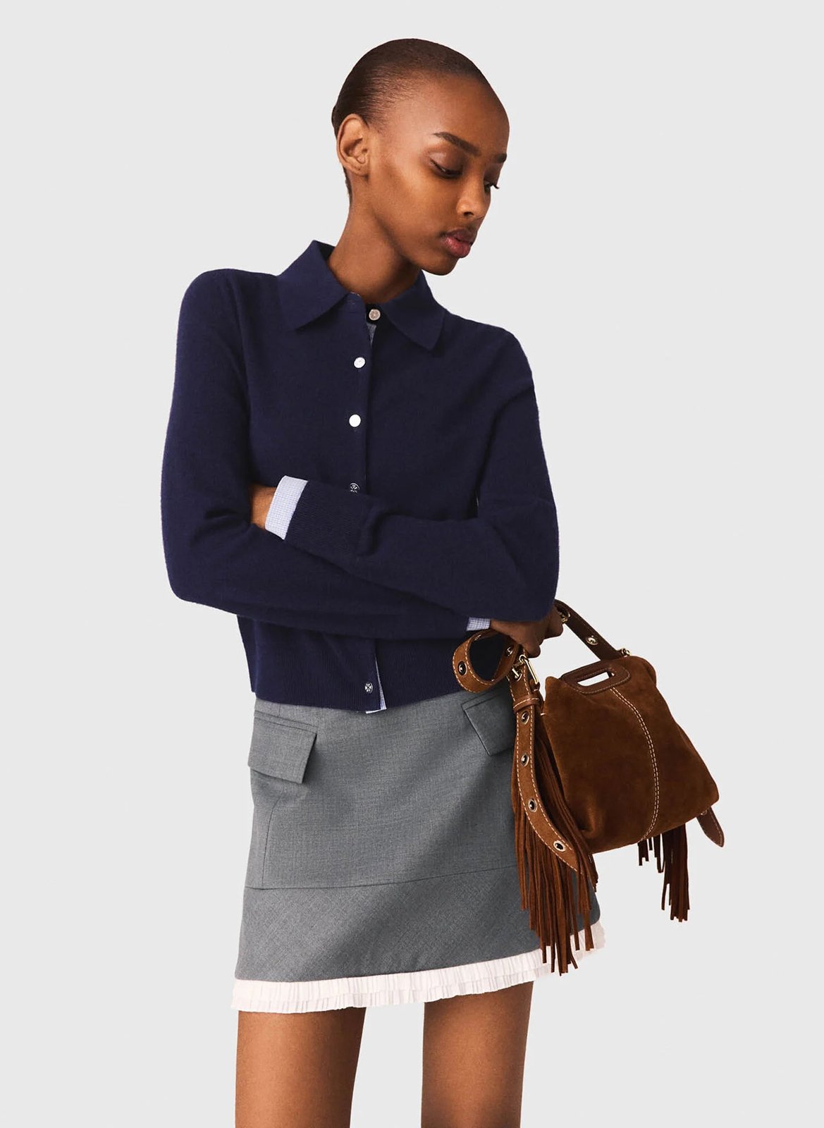 Jupe trapèze en laine mélangée MAJE Gris