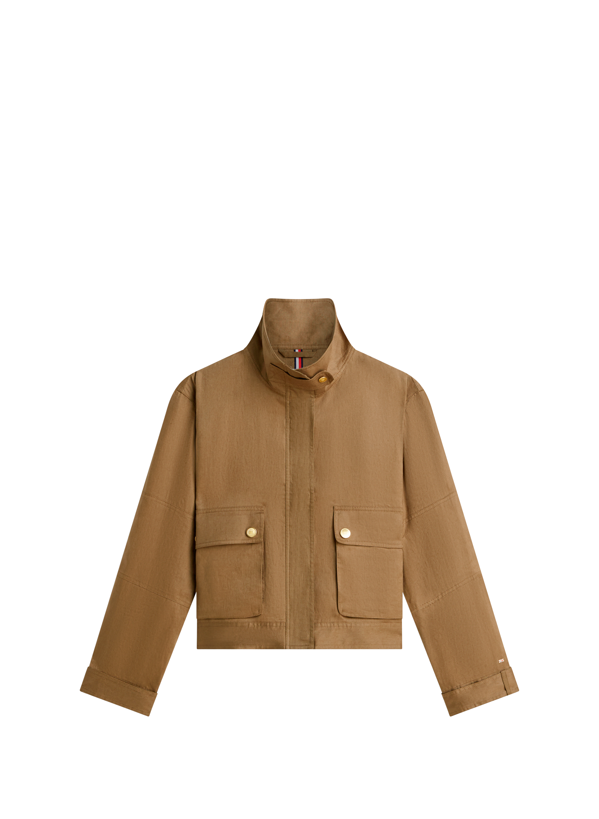 Straight Linen Jacket with High Collar TOMMY HILFIGER Green