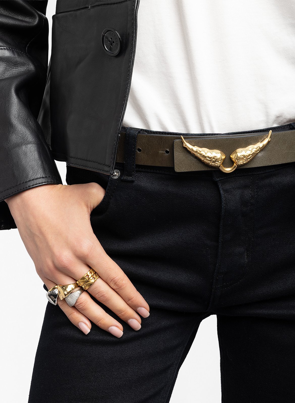 Ceinture réversible en cuir rock ZADIG&VOLTAIRE Noir