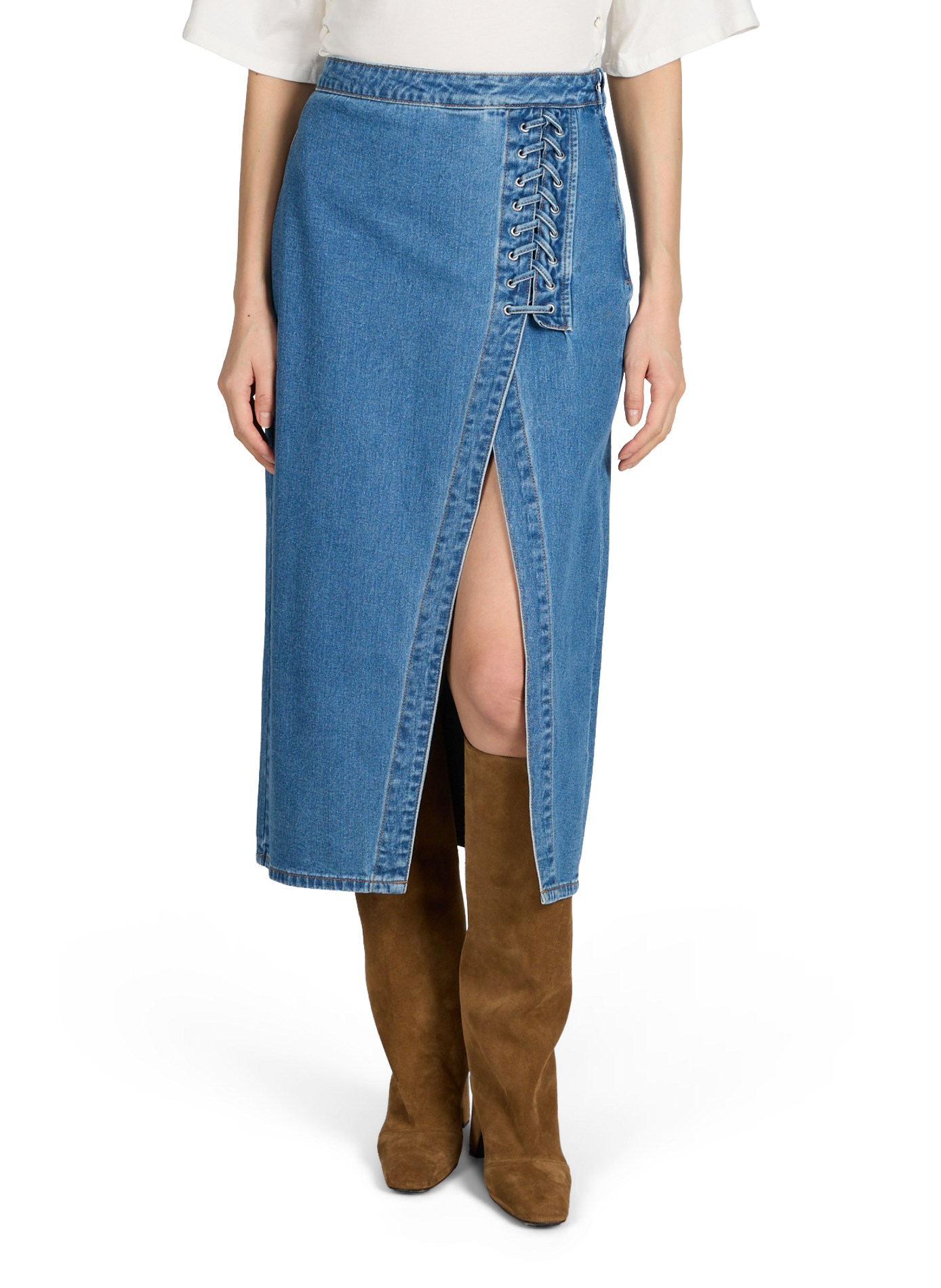 Midi cotton denim skirt by Vigarcia VILA Blue