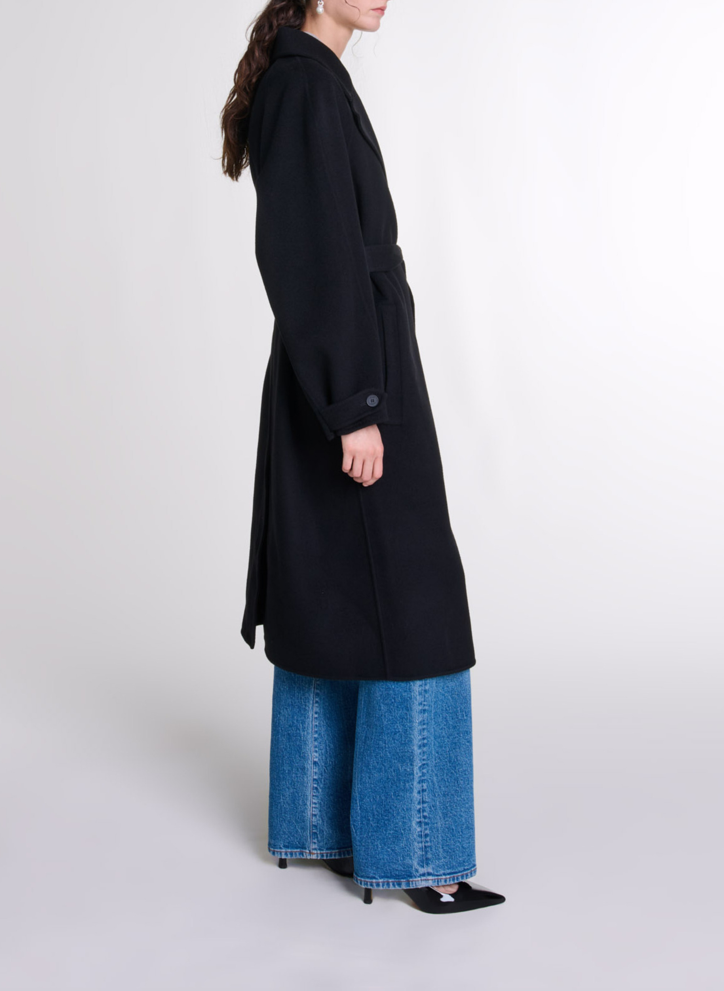 Manteau mi-long double face en laine mélangée MAJE Noir