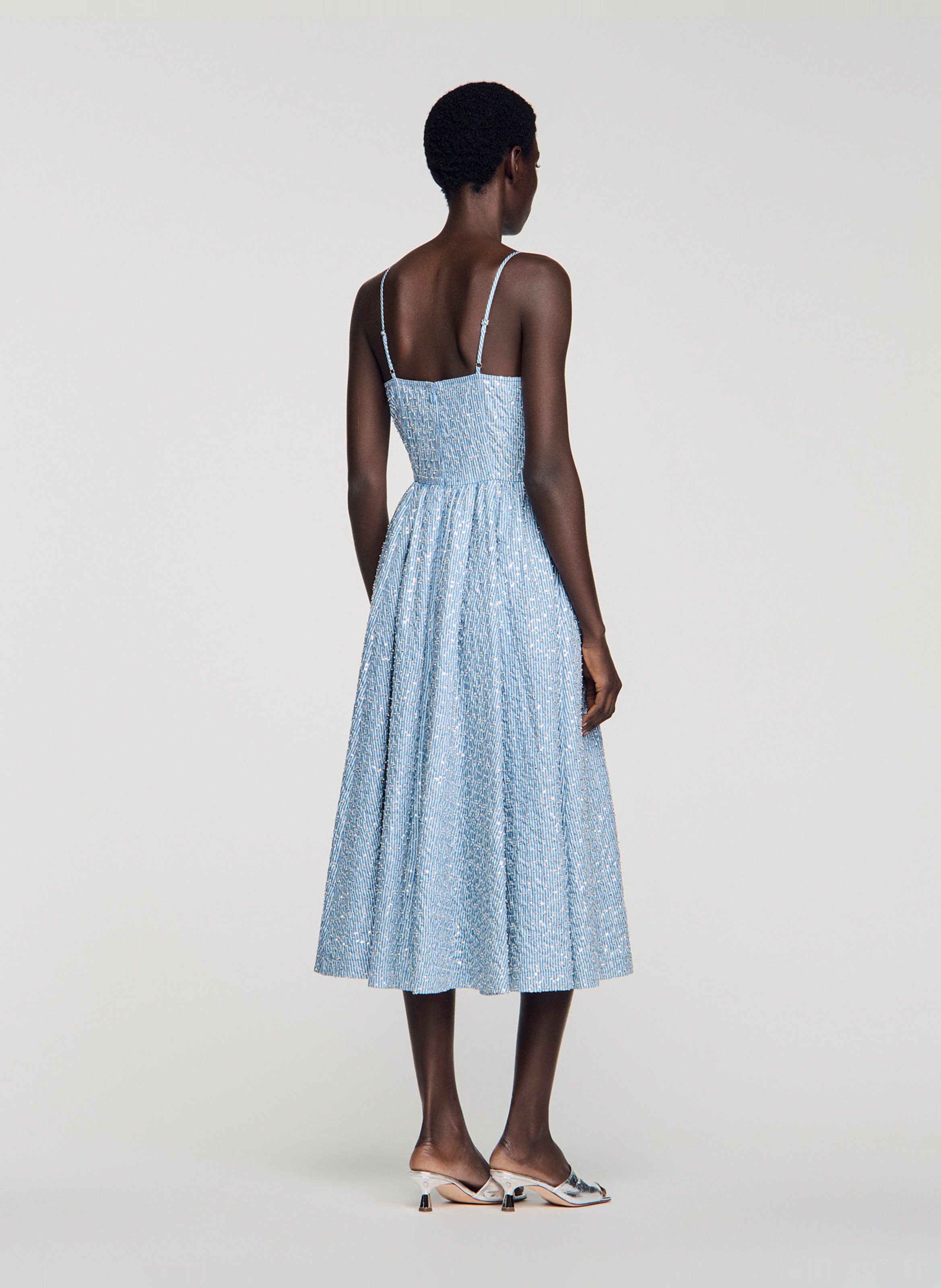 Robe midi col v SANDRO Bleu