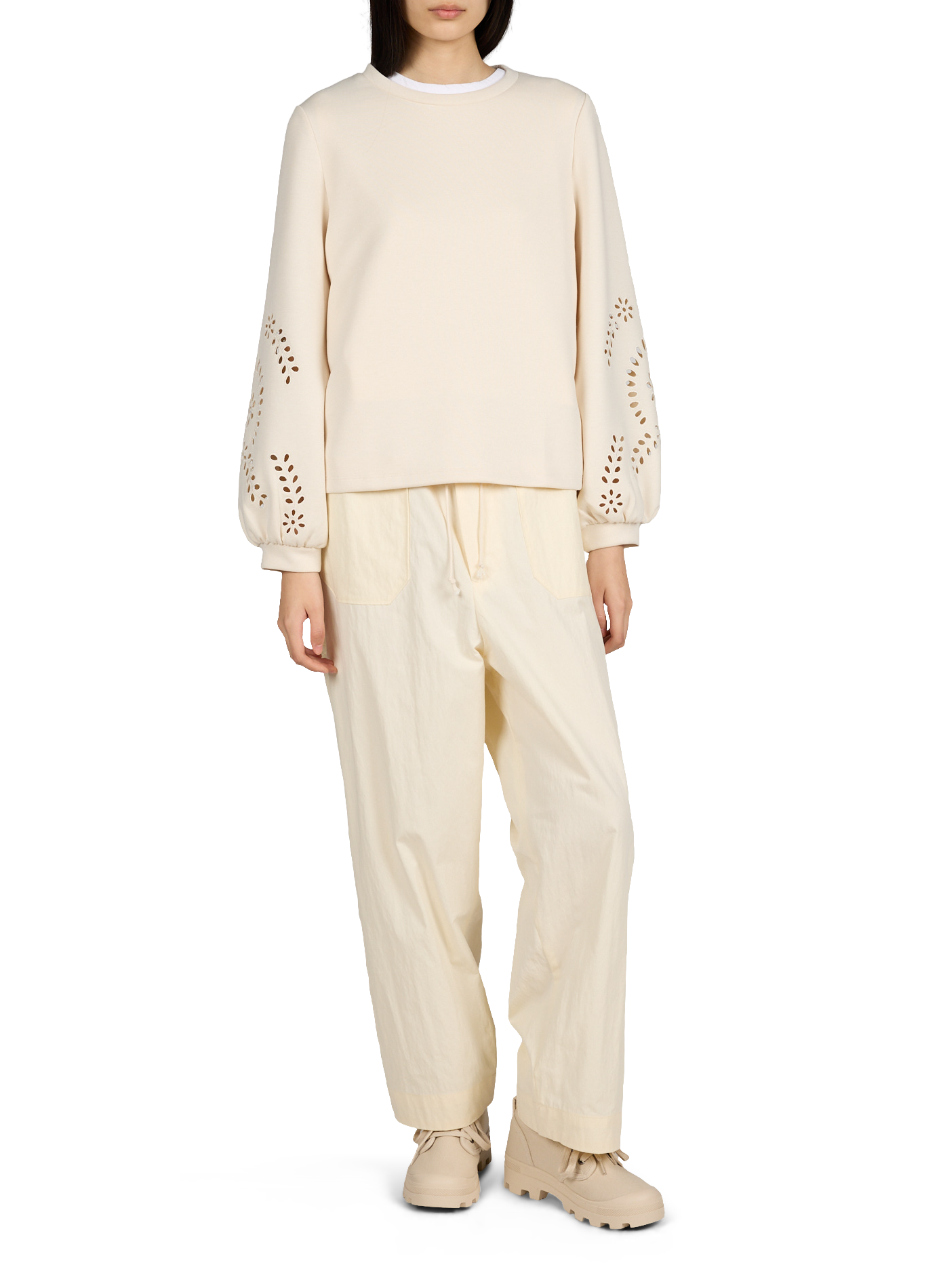 Sweatshirt avec manches ajourées VILA Beige