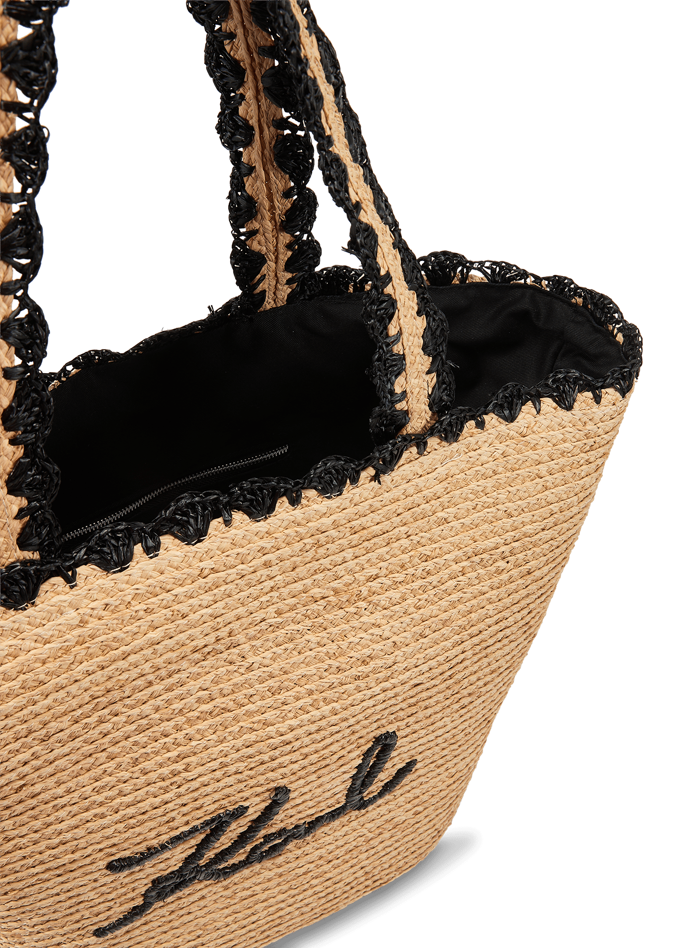 Sac de plage en raphia et coton KARL LAGERFELD Marron