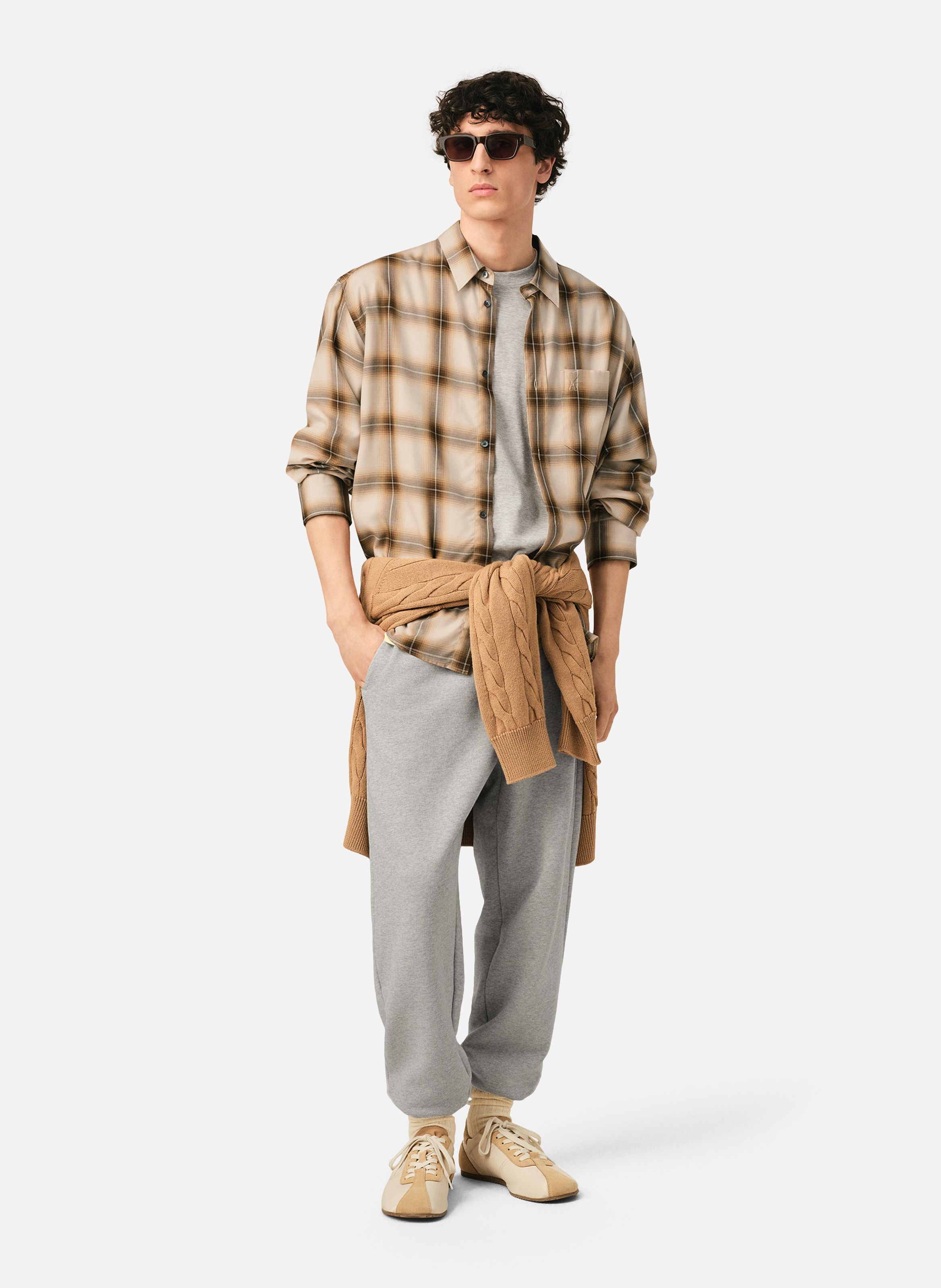 Chemise boxy à carreaux ami de coeur en toile AMI PARIS Beige