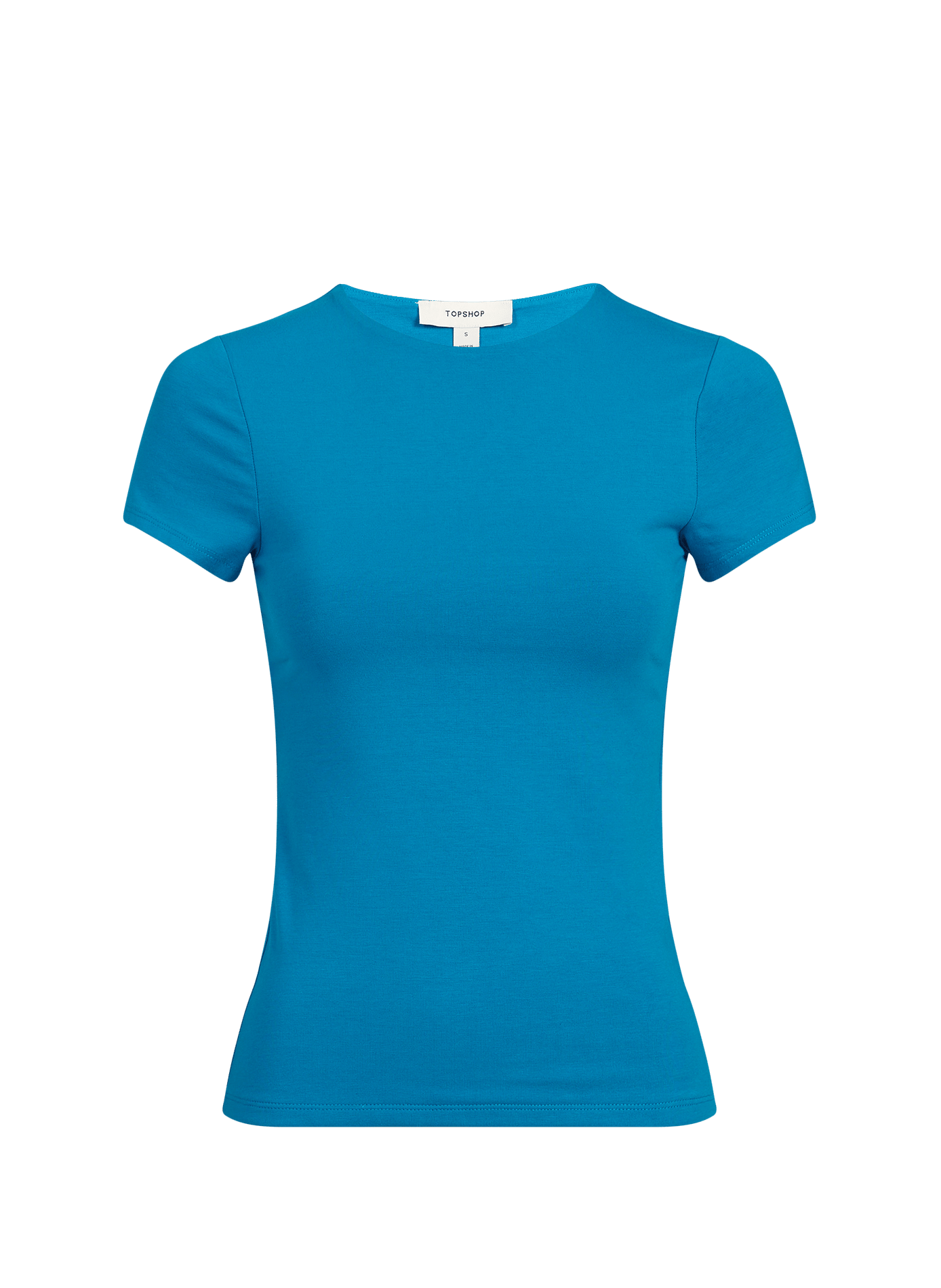 Round neck top in blended cotton TOPSHOP Blue