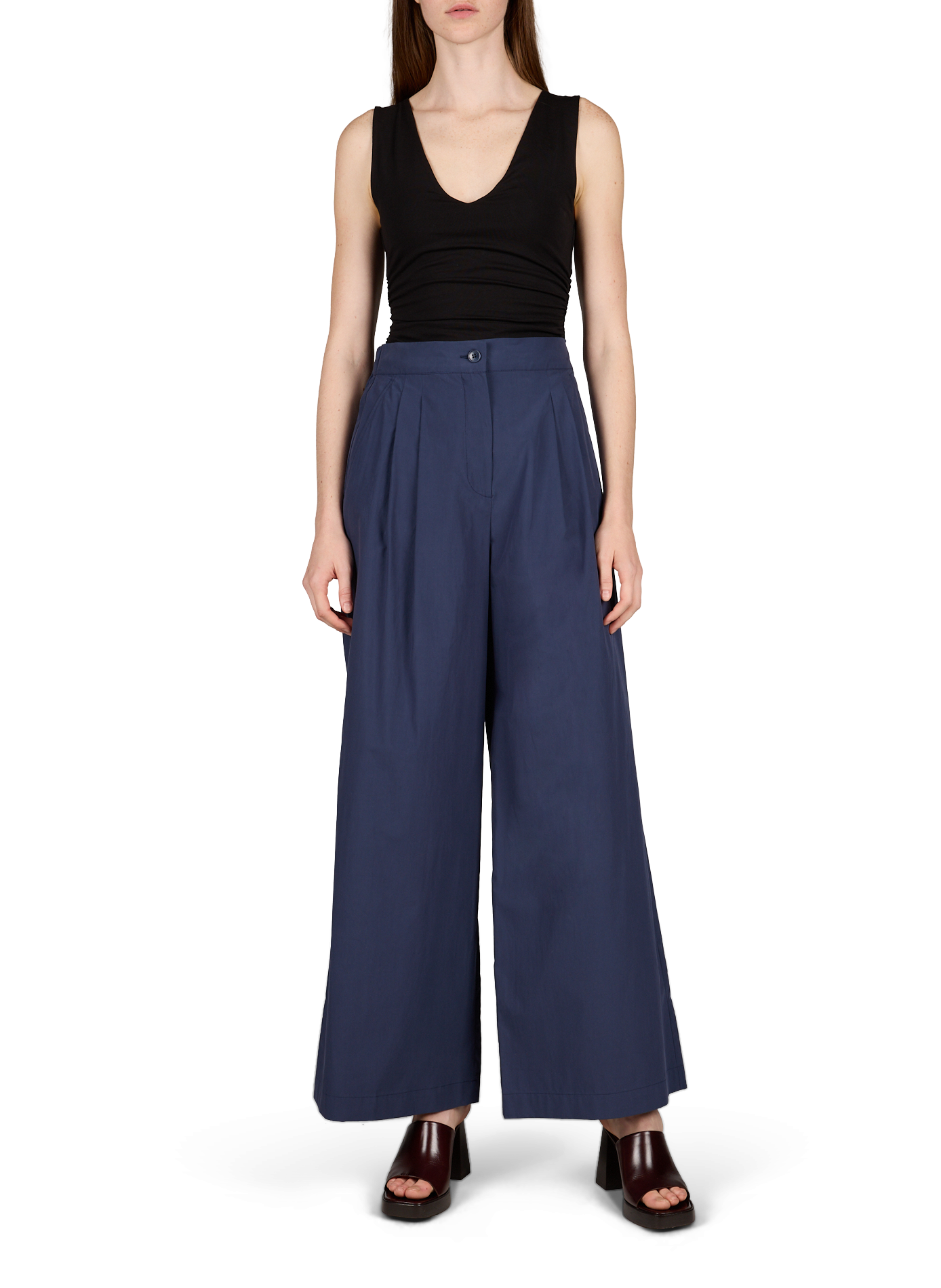 Pleated solid cotton trousers MAX MARA WEEK END Blue