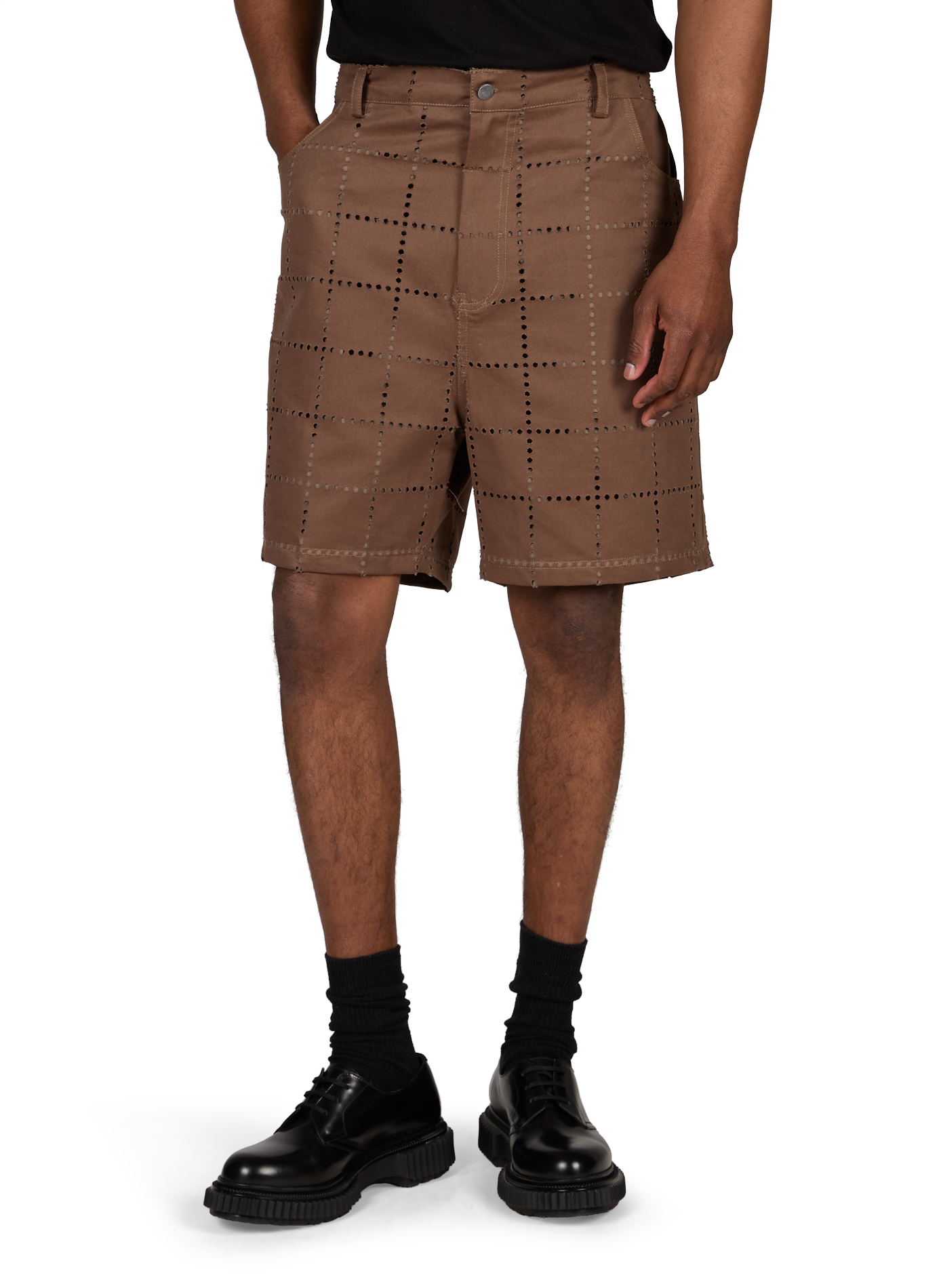Cotton shorts with holes PAS UNE MARQUE Brown