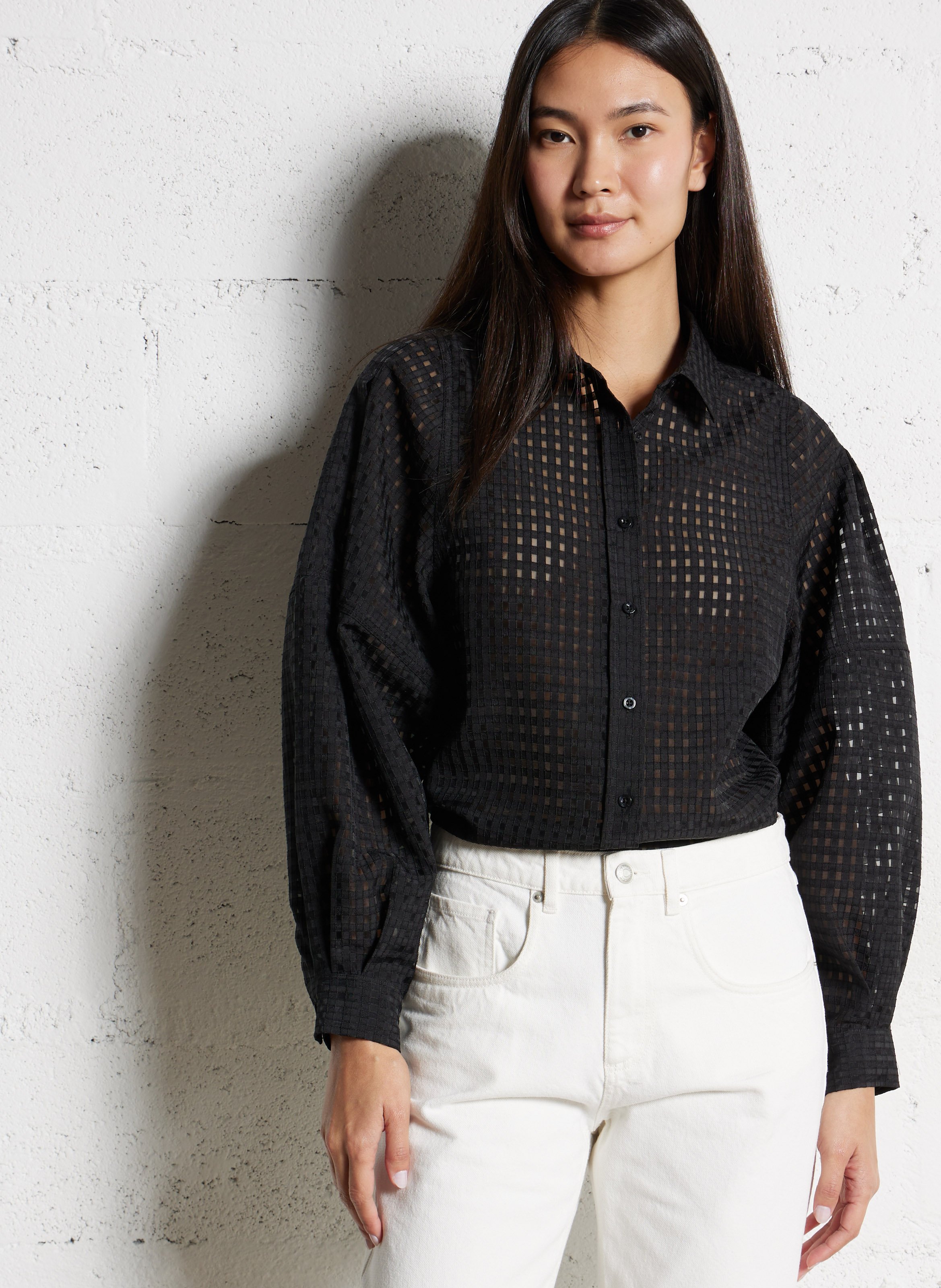 Chemise oversize col classique à carreaux IKKS Noir