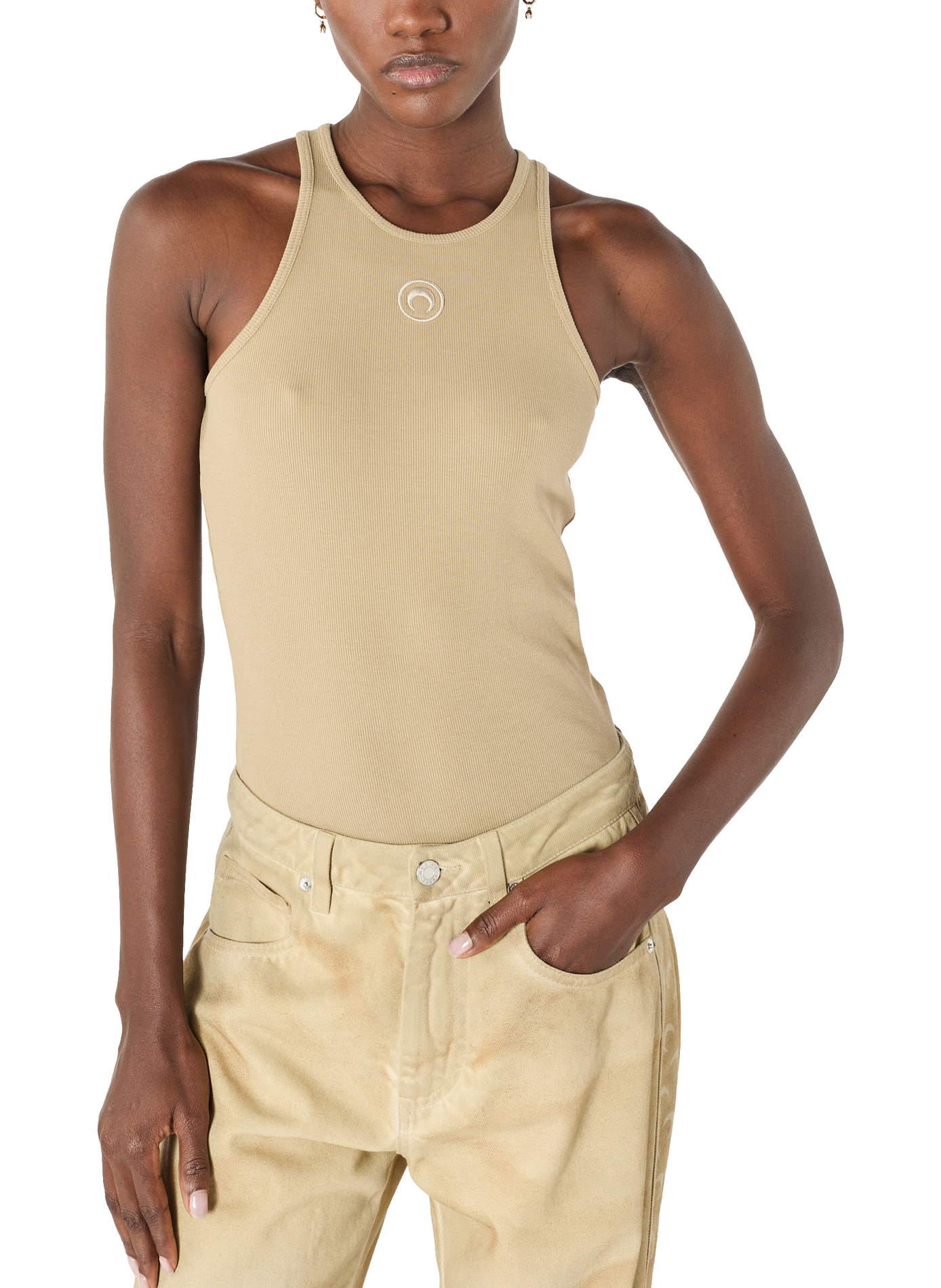 Débardeur logo moon en jersey côtelé de coton biologique MARINE SERRE Beige