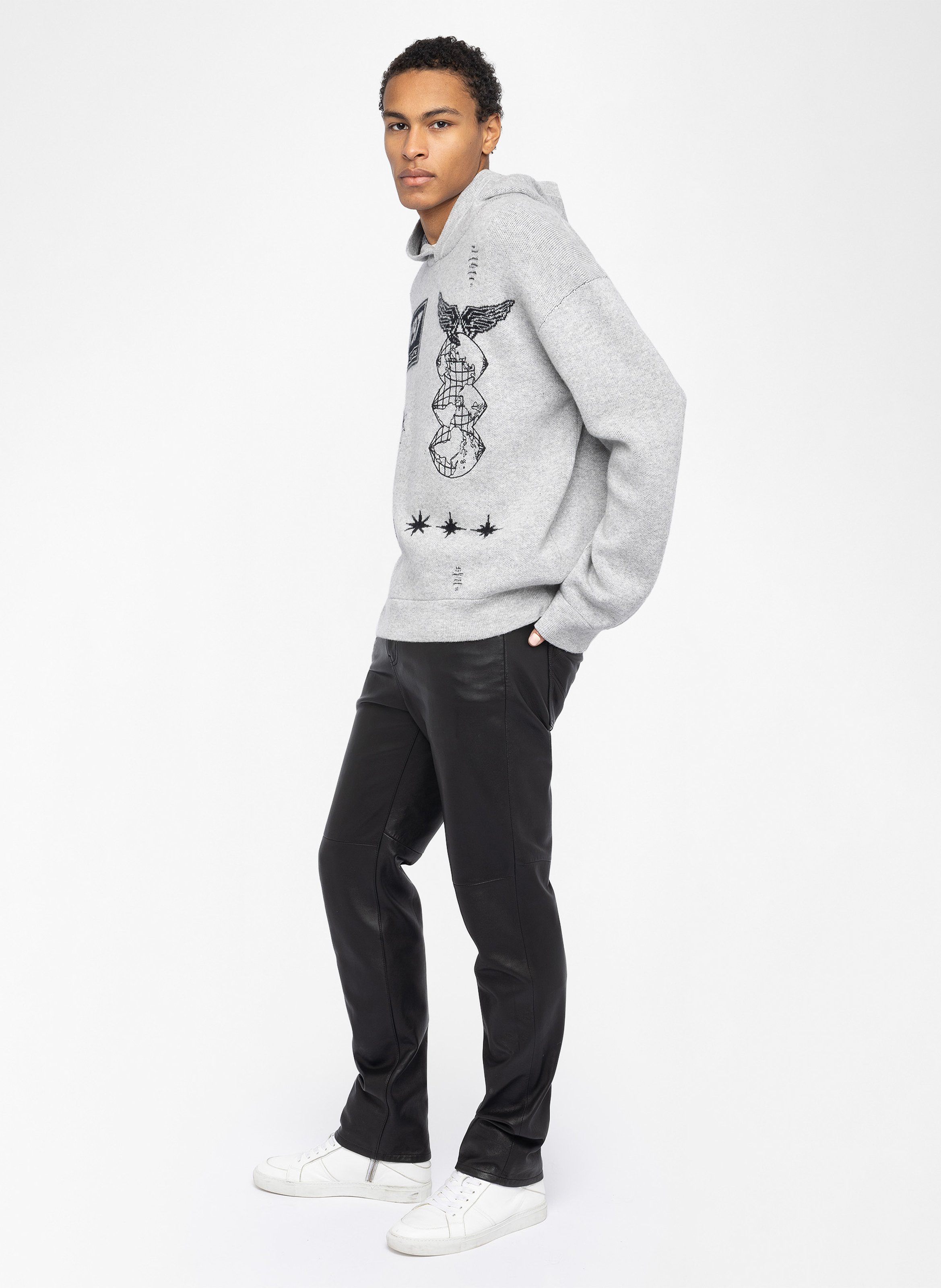 Embroidered wool and cashmere straight-cut hoodie Malay. ZADIG&VOLTAIRE Grey