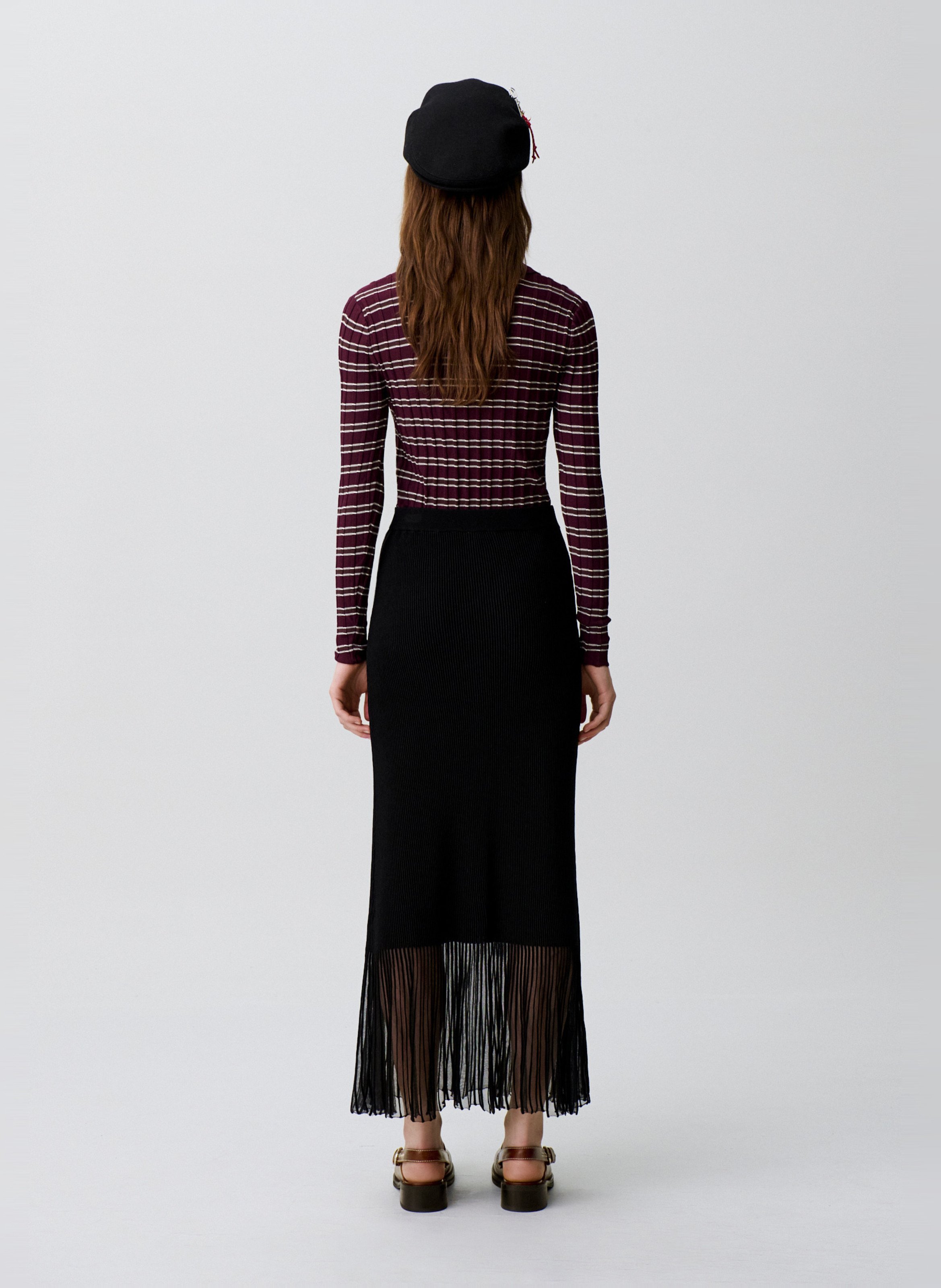 Jupe droite à franges CLAUDIE PIERLOT Noir