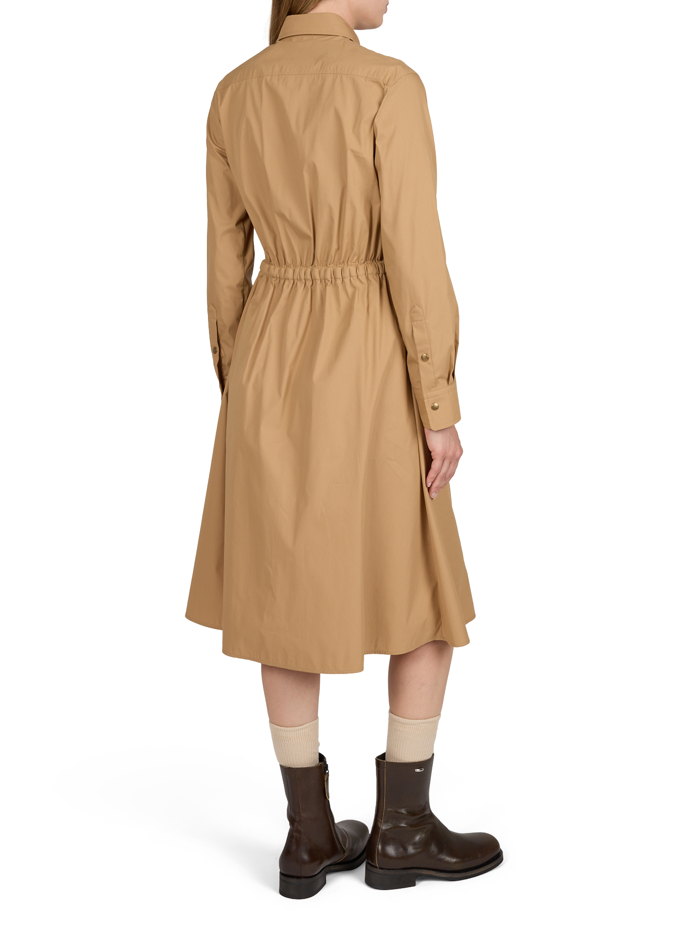 Robe chemise ajustée à cordons en coton mélangé MONCLER Beige