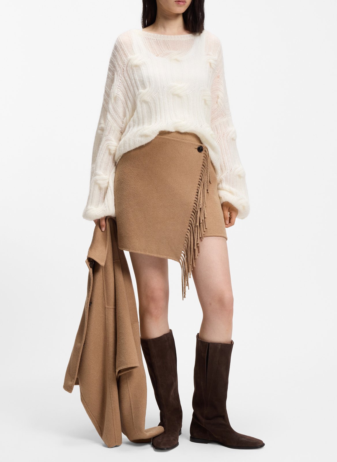 Pull ample col rond en laine mélangée BOSS Beige