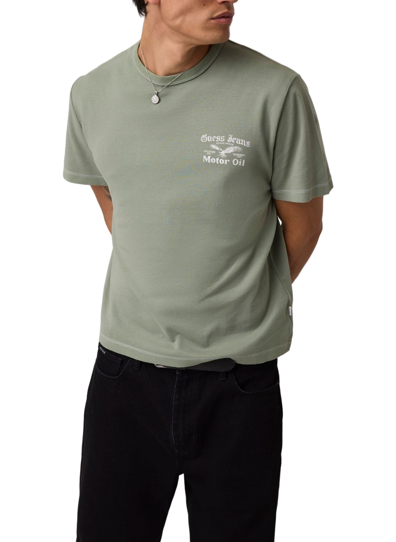 Bedrucktes gerades Baumwoll-T-Shirt GUESS Grun