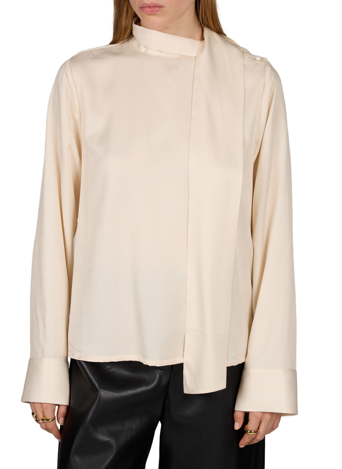 Satinierte Bluse Aspen mit Schalkragen ROUGE EDIT Beige