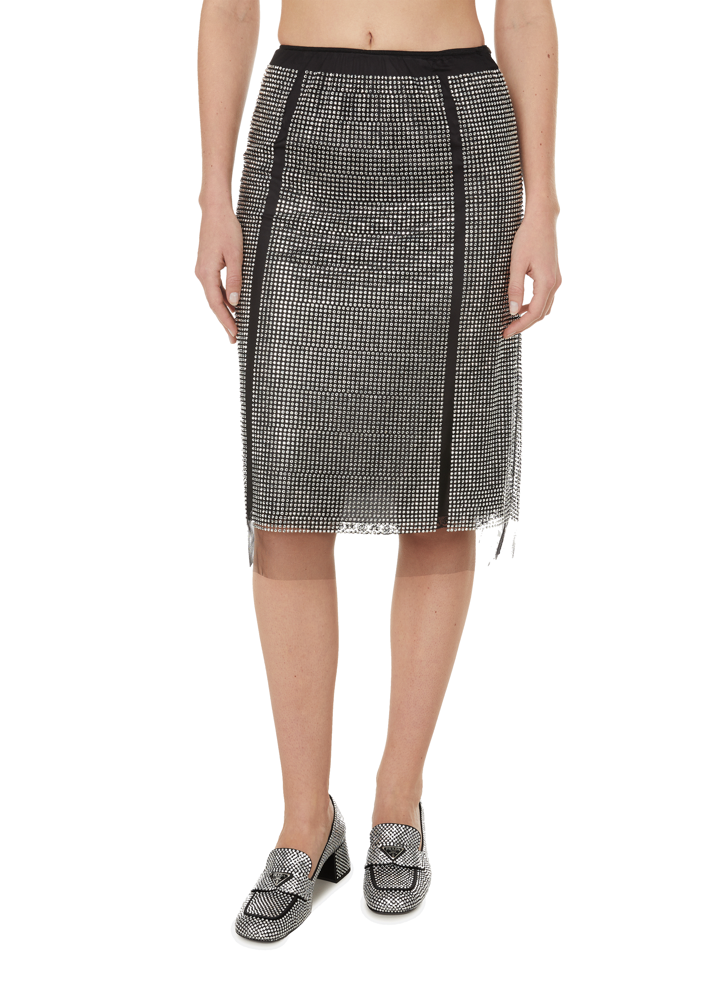 PRADA Jupe en tulle à strass Argent