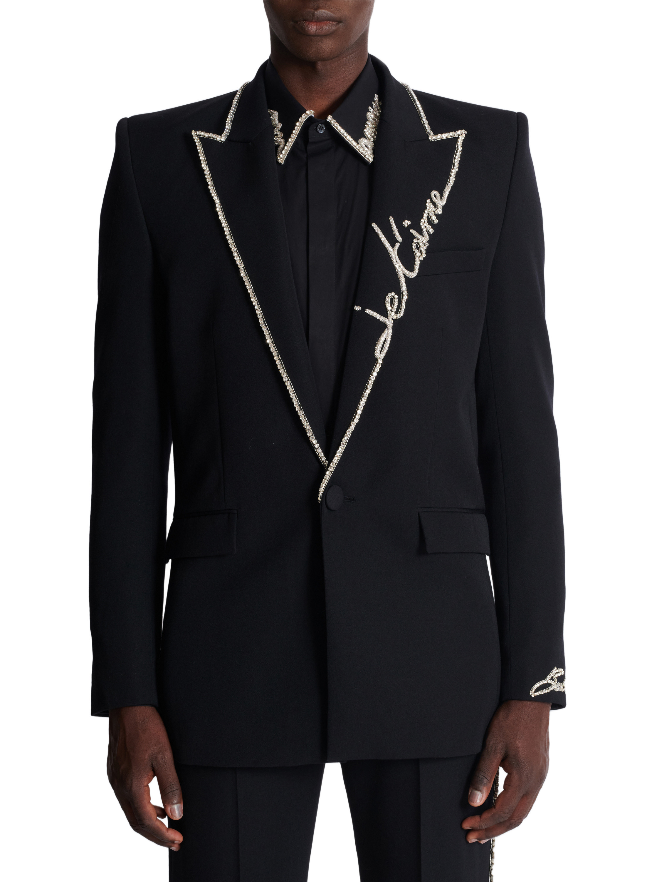 Veste 1 bouton à col brodé « lettre d'amour » BALMAIN Noir