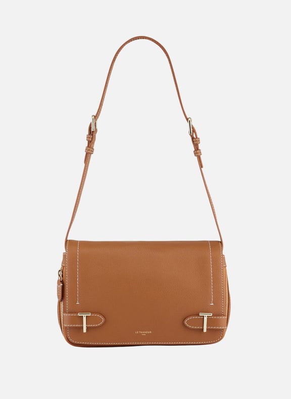 Petit sac bandoulière simone en cuir grainé Marron by LE TANNEUR LE TANNEUR Petit sac bandoulière simone en cuir grainé Marron