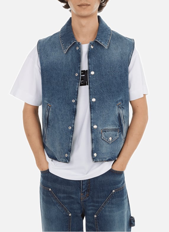 Denim Blouson Homme Sans Manche Gilet Biker Cuir Jeans, Bleu