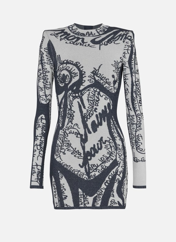 Robe courte brodée motif corps Bleu by BALMAIN BALMAIN Robe courte brodée motif corps Bleu