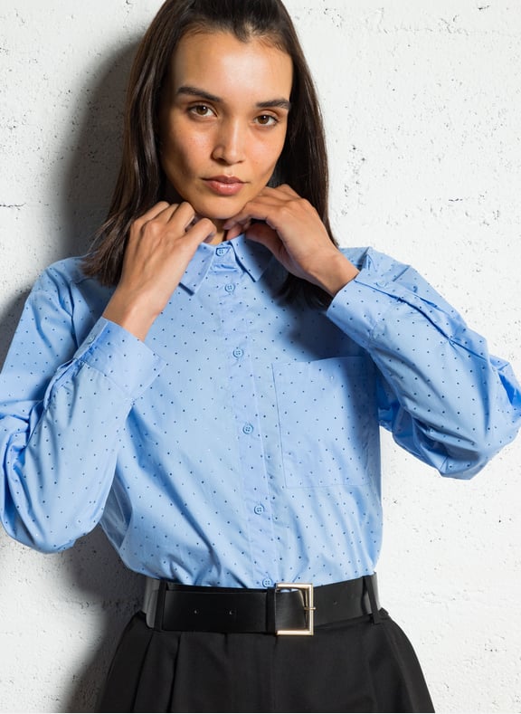 Chemise droite col classique en coton pepite Bleu by MAISON 123 MAISON 123 Chemise droite col classique en coton pepite Bleu